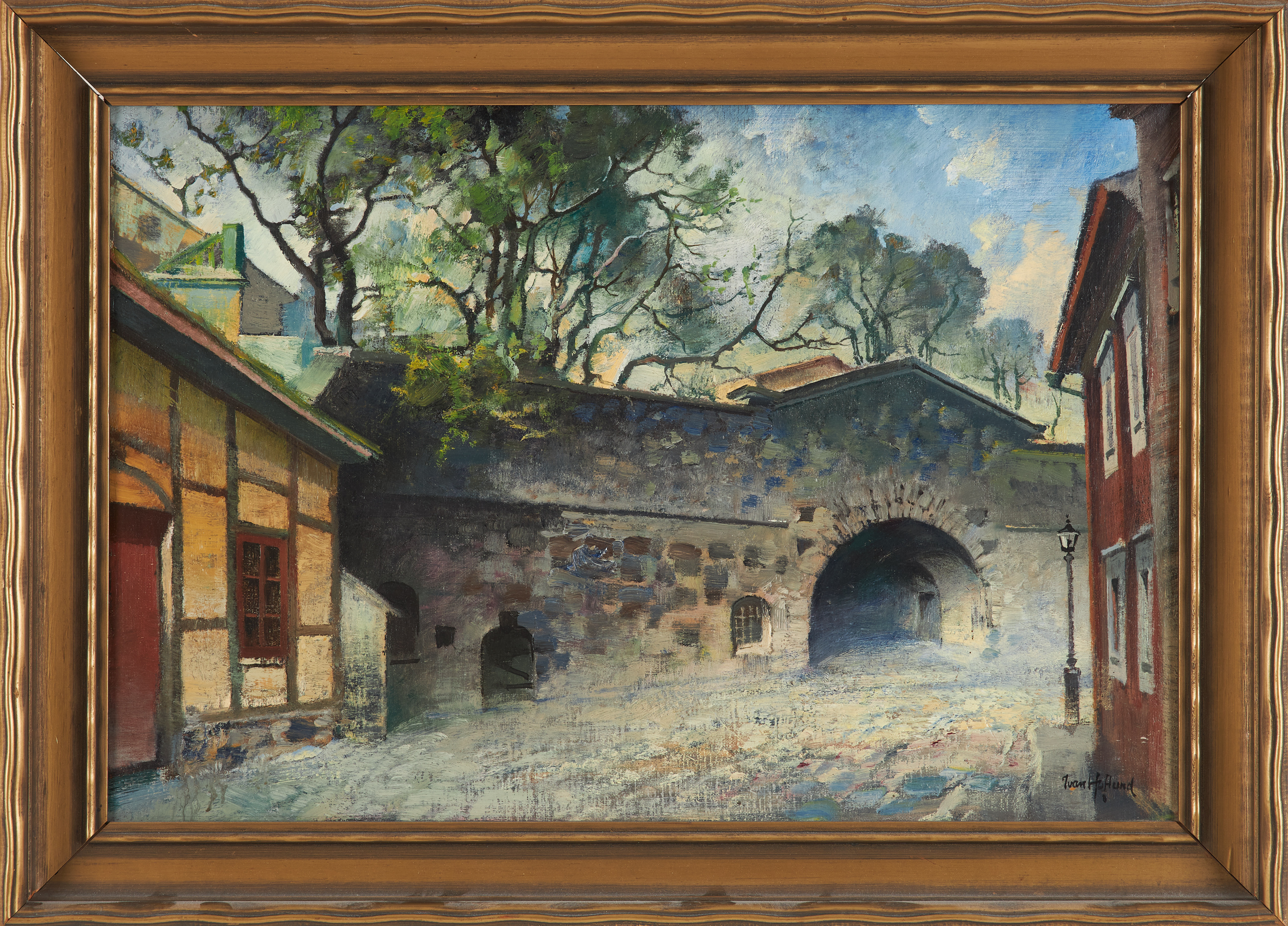 IVAN HOFLUND. Gatumotiv, olja på duk, signerad.