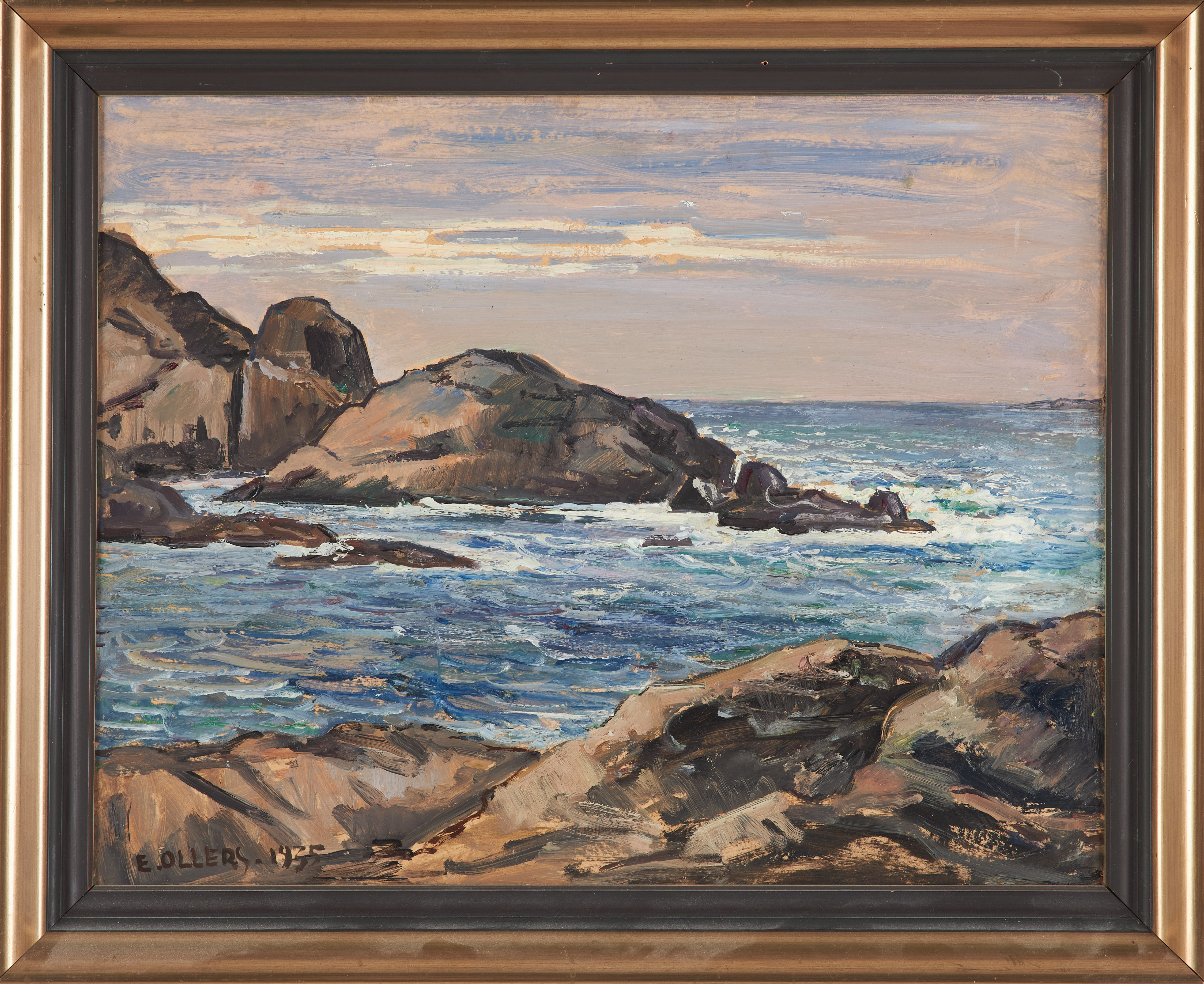 EDVIN OLLERS. Kustmotiv, olja på pannå, signerad, daterad 1935.