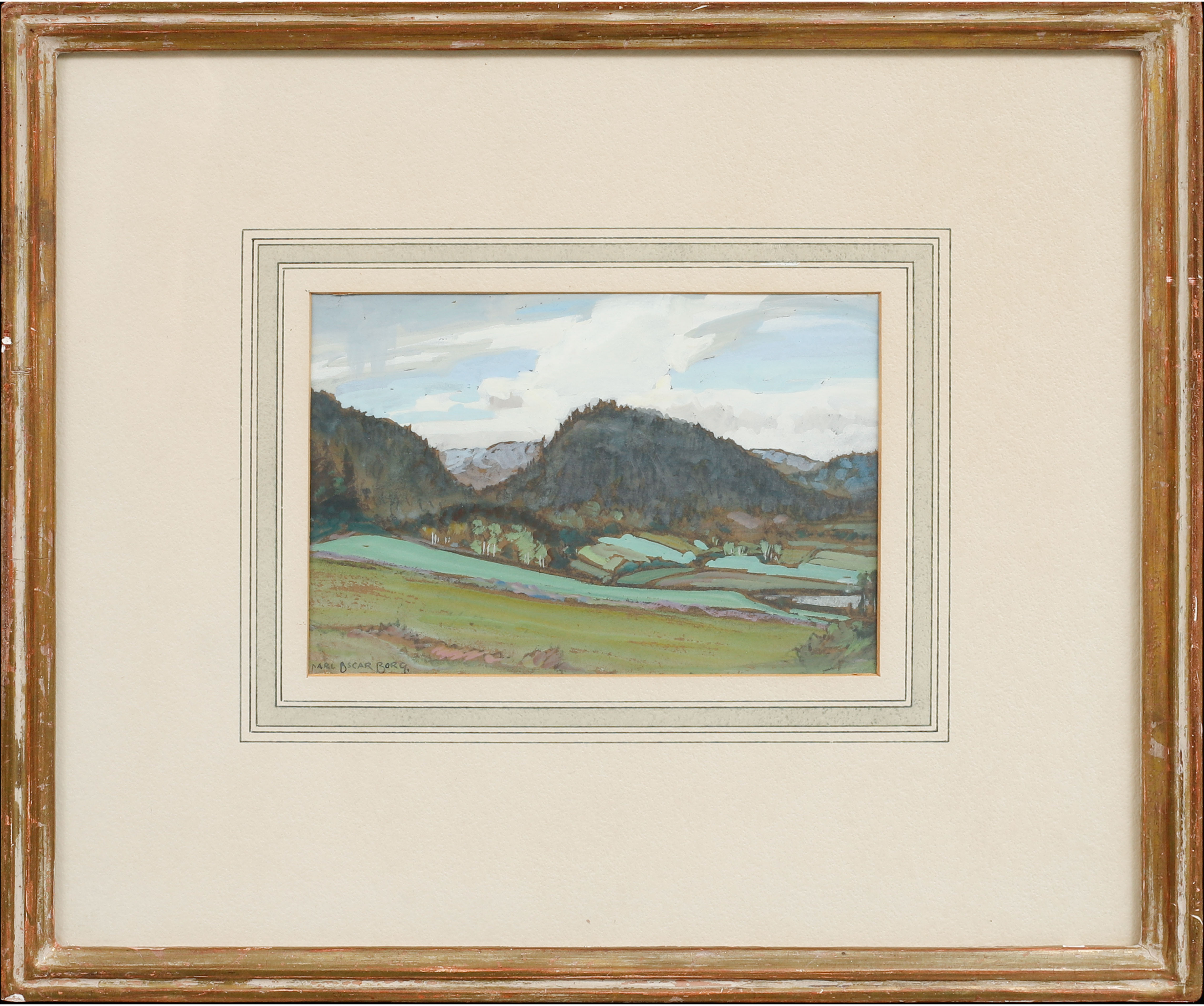 CARL OSCAR BORG. Motiv från Enningdalen, Norge. Gouache, signerad.