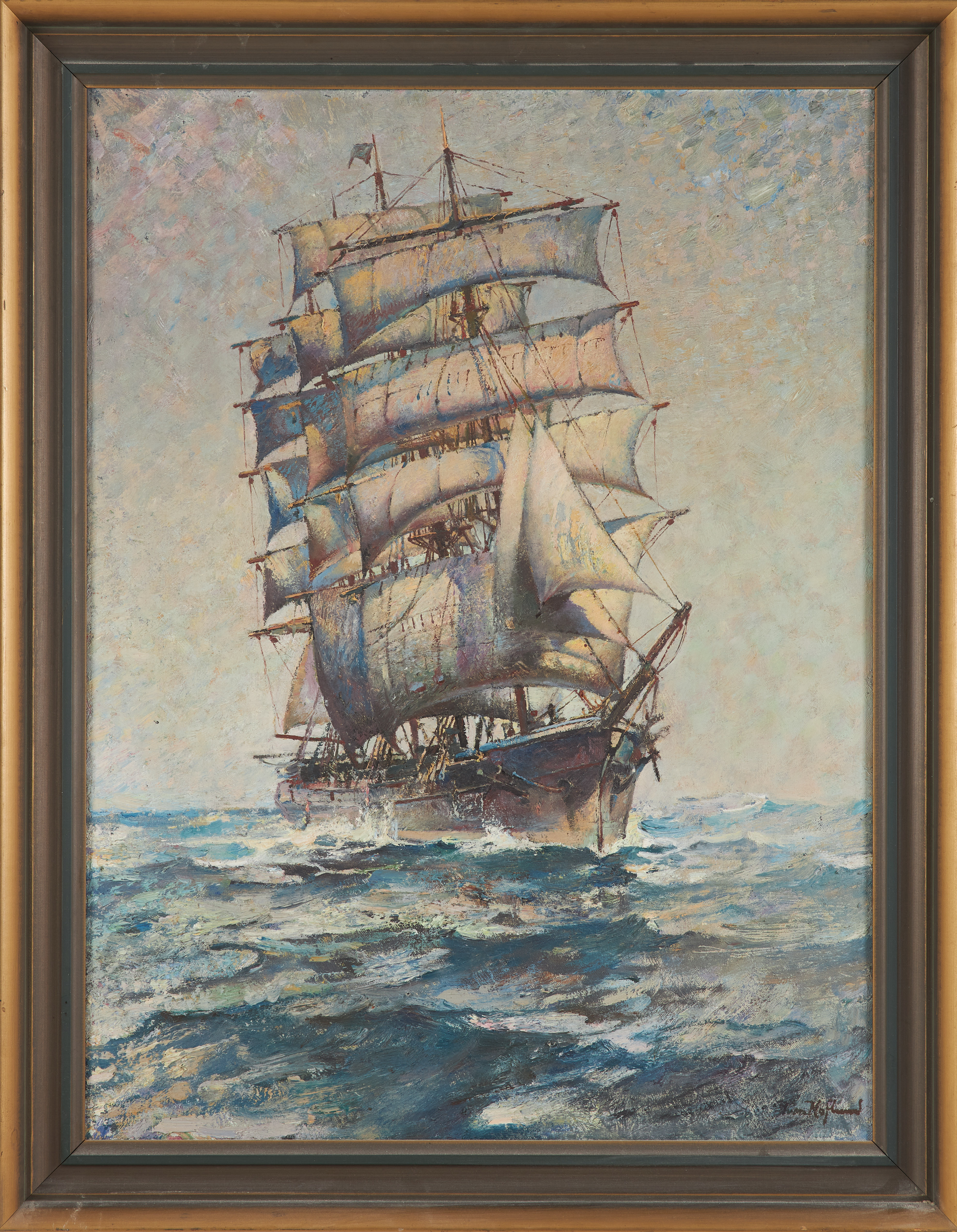 IVAN HOFLUND. Marint motiv med fartyg, olja på duk, signerad.