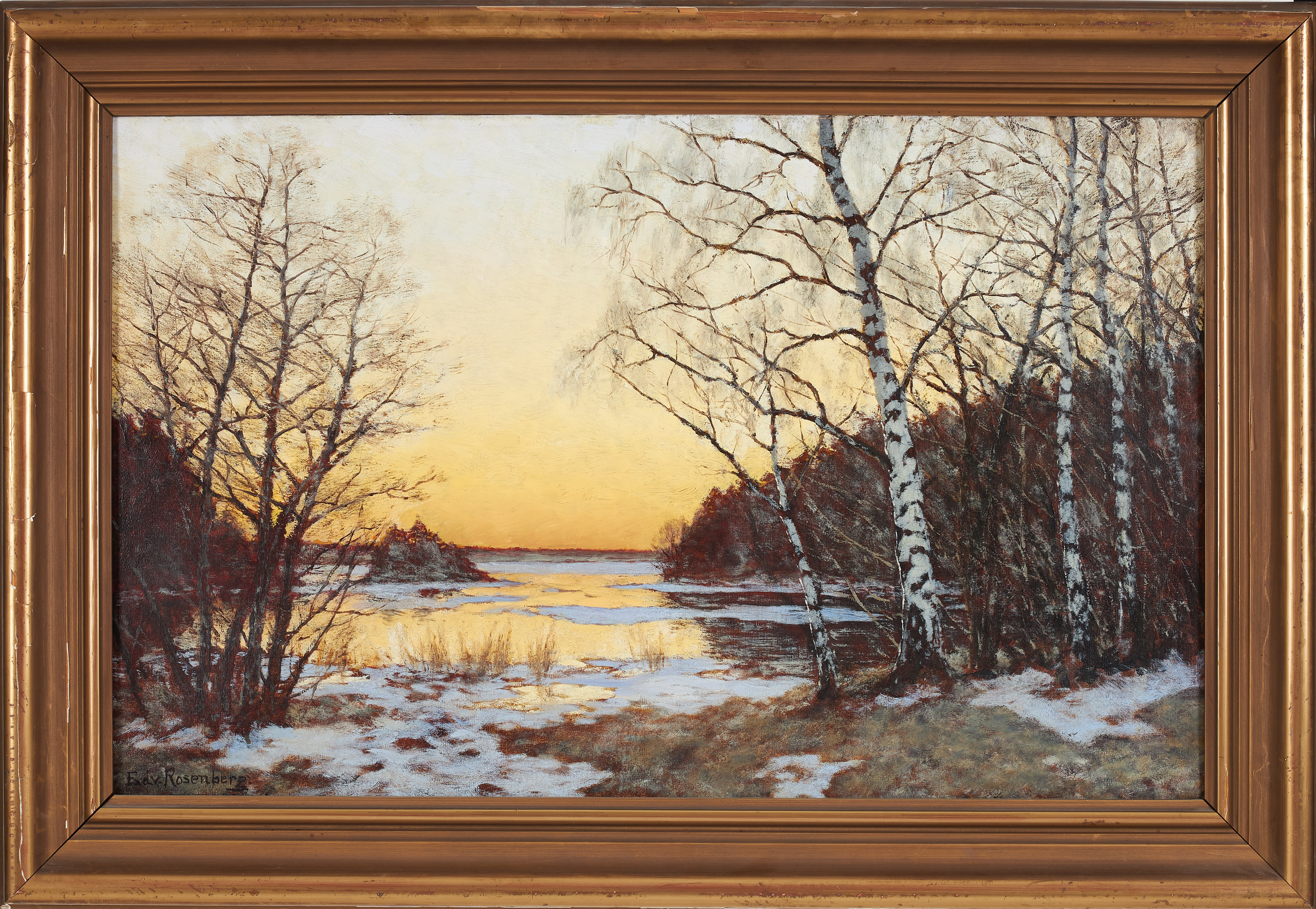 EDWARD ROSENBERG. Landskapsmotiv med björkar, olja på duk, signerad Edv. Rosenberg.