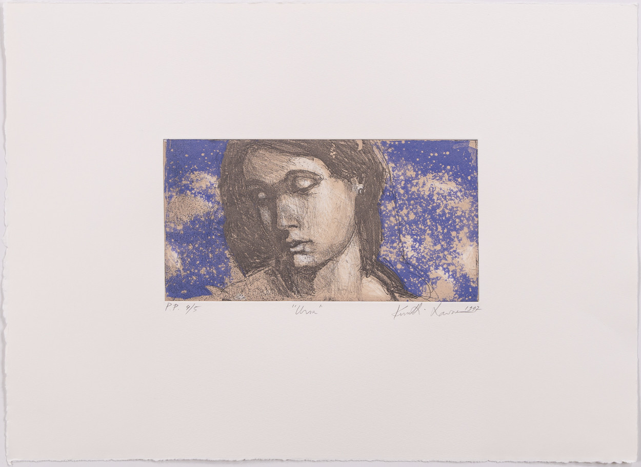 KUUTTI LAVONEN. "Ursa", etsning, oramat blad.