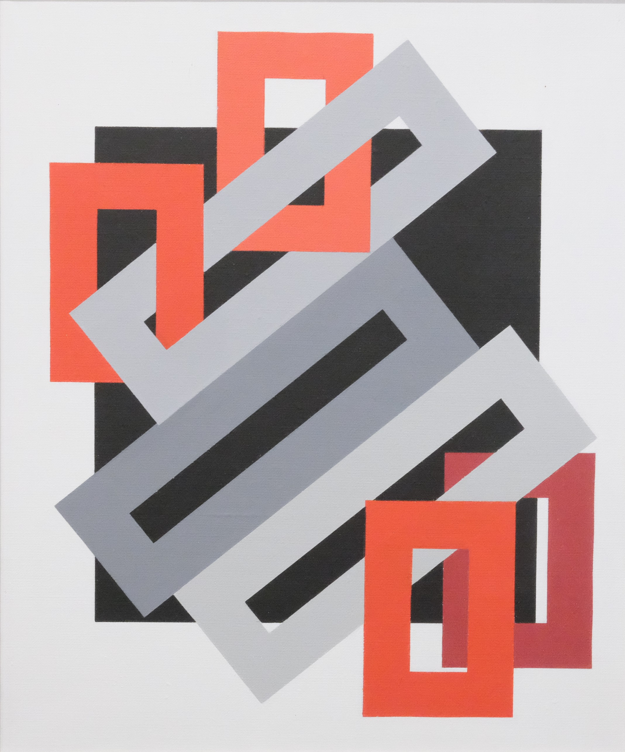 OIDENTIFIERAD KONSTNÄR. KOMPOSITION I RÖTT, SVART OCH GRÅTT, OLJA PÅ DUK.