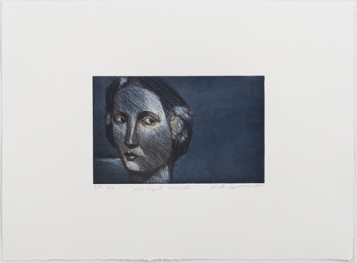 KUUTTI LAVONEN. "Moonlight serenade", etsning, oramat blad.