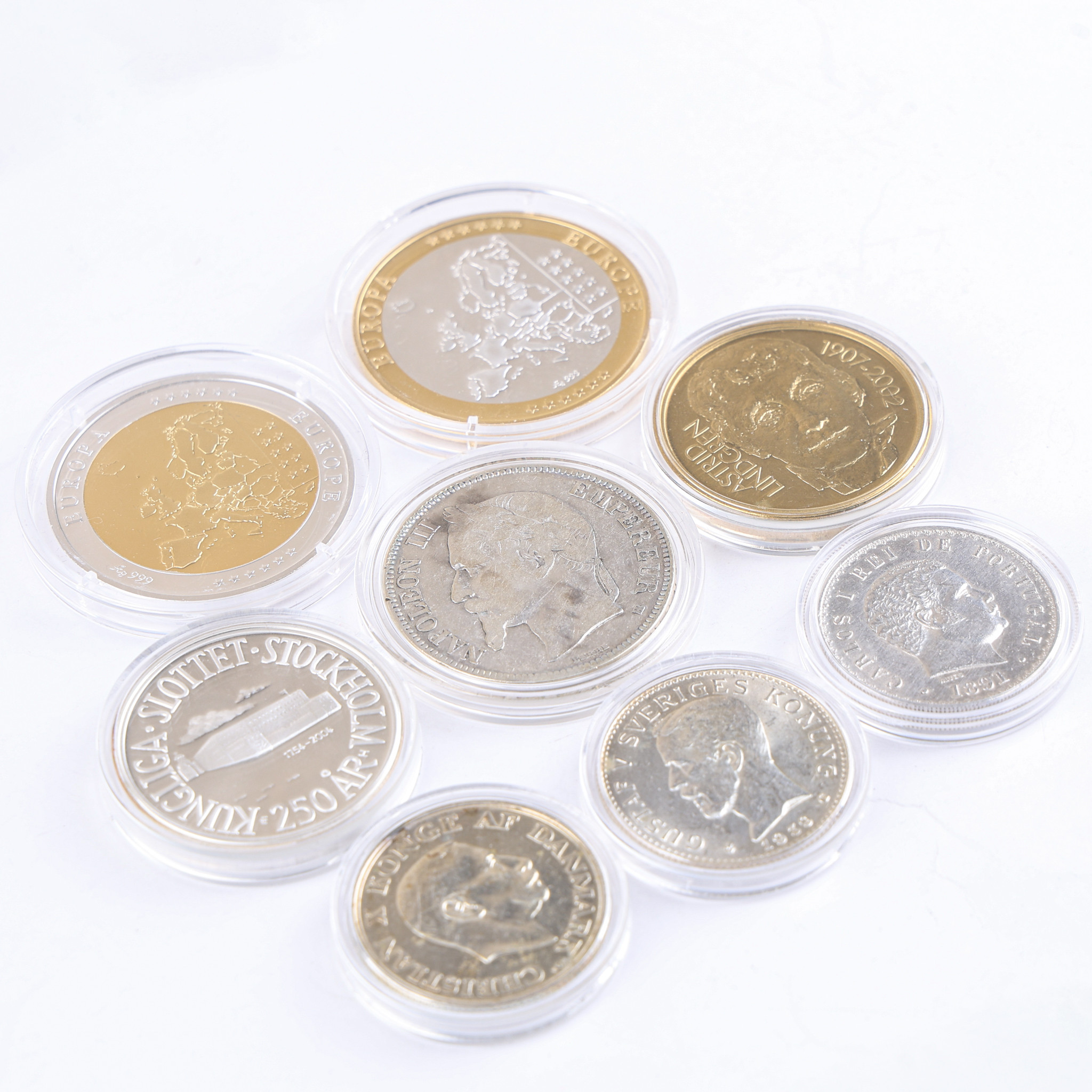 MYNT, silver, olika valutor.