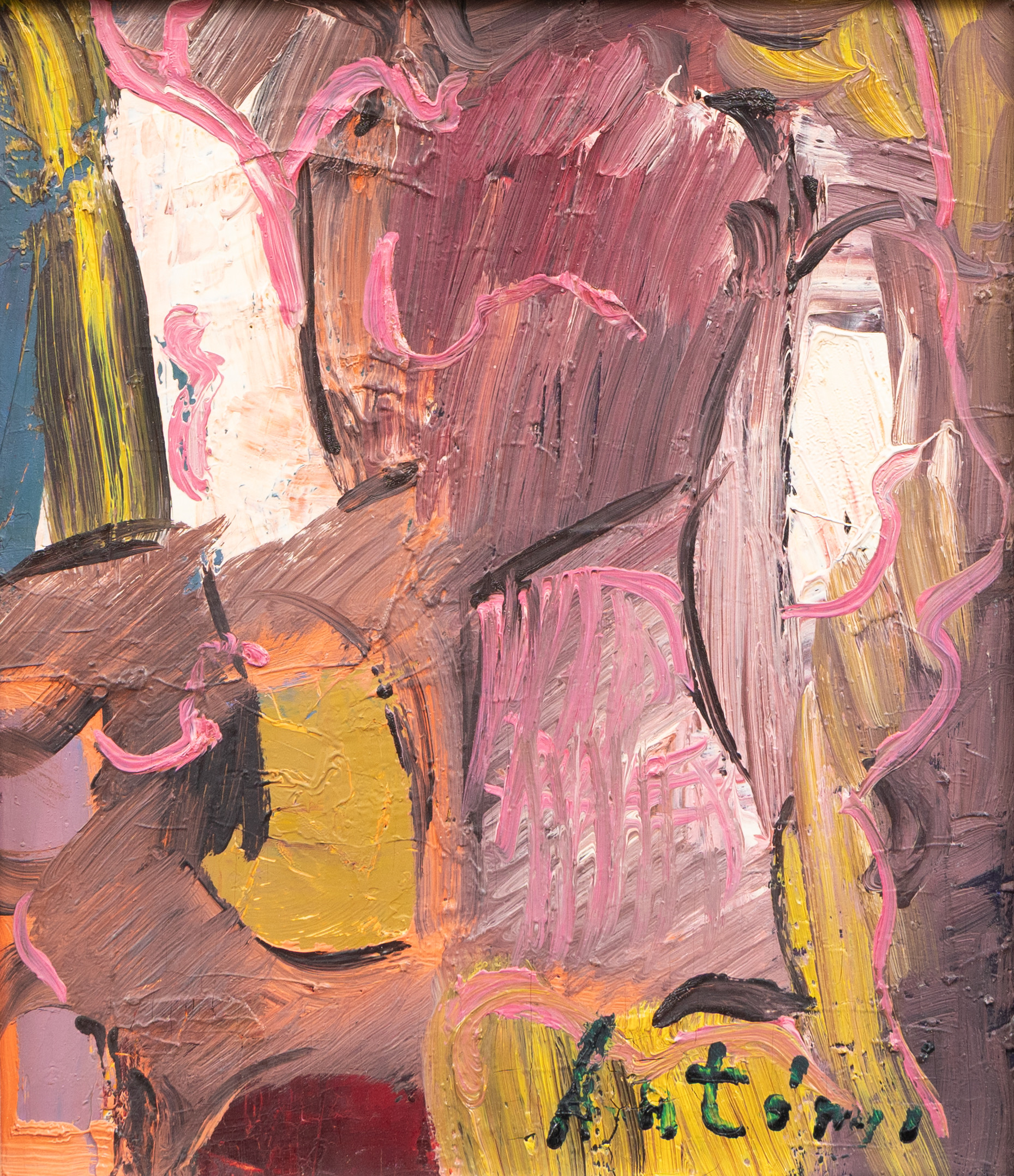 IMRE ANTONYI. Ansikte, olja på pannå, signrad.