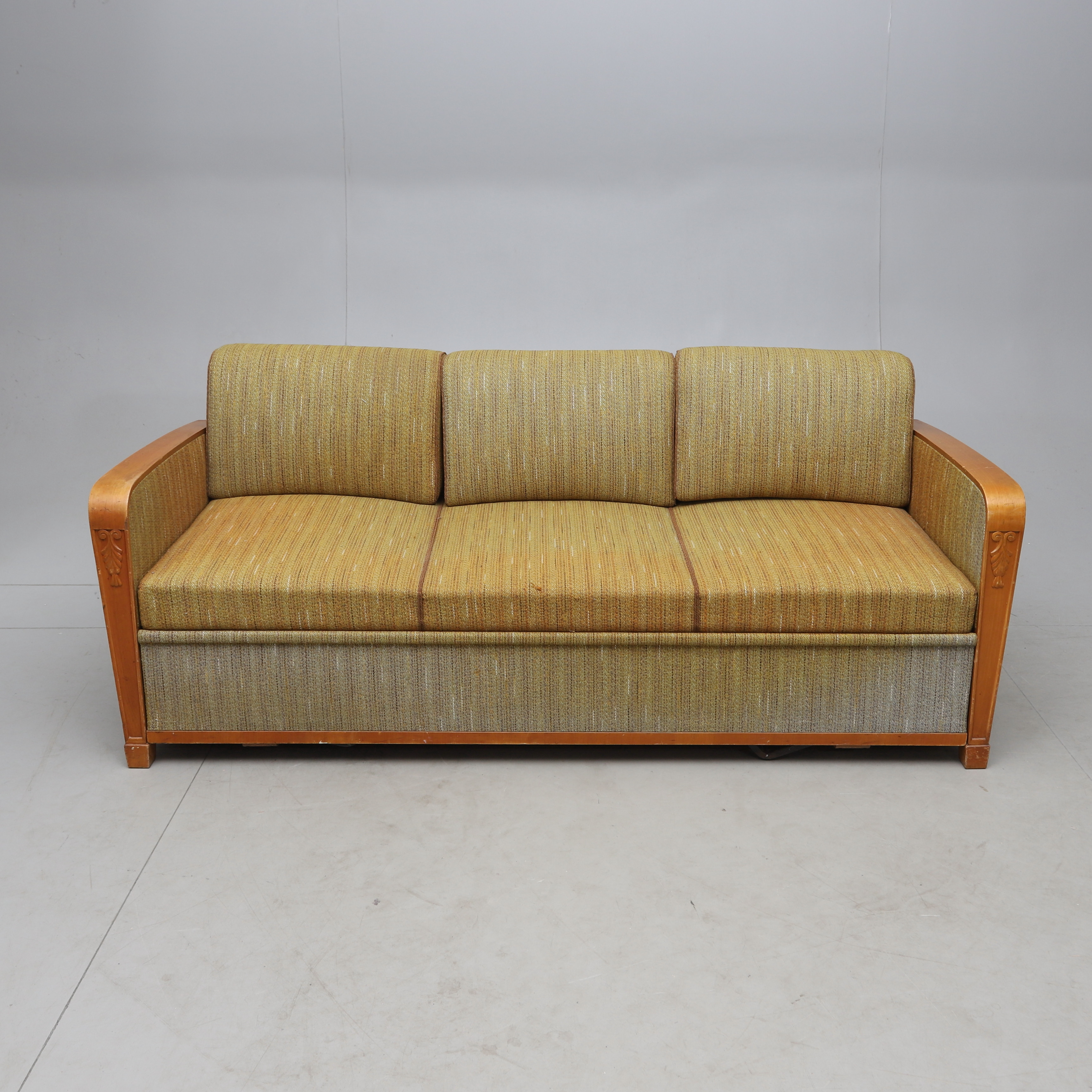 BÄDDSOFFA, Almfanér och textil, Swedish modern, Förenade Möbler, Linköping, 1940-tal.