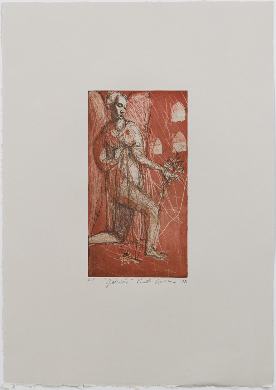 KUUTTI LAVONEN. "Gabriella", etsning, oramat blad.