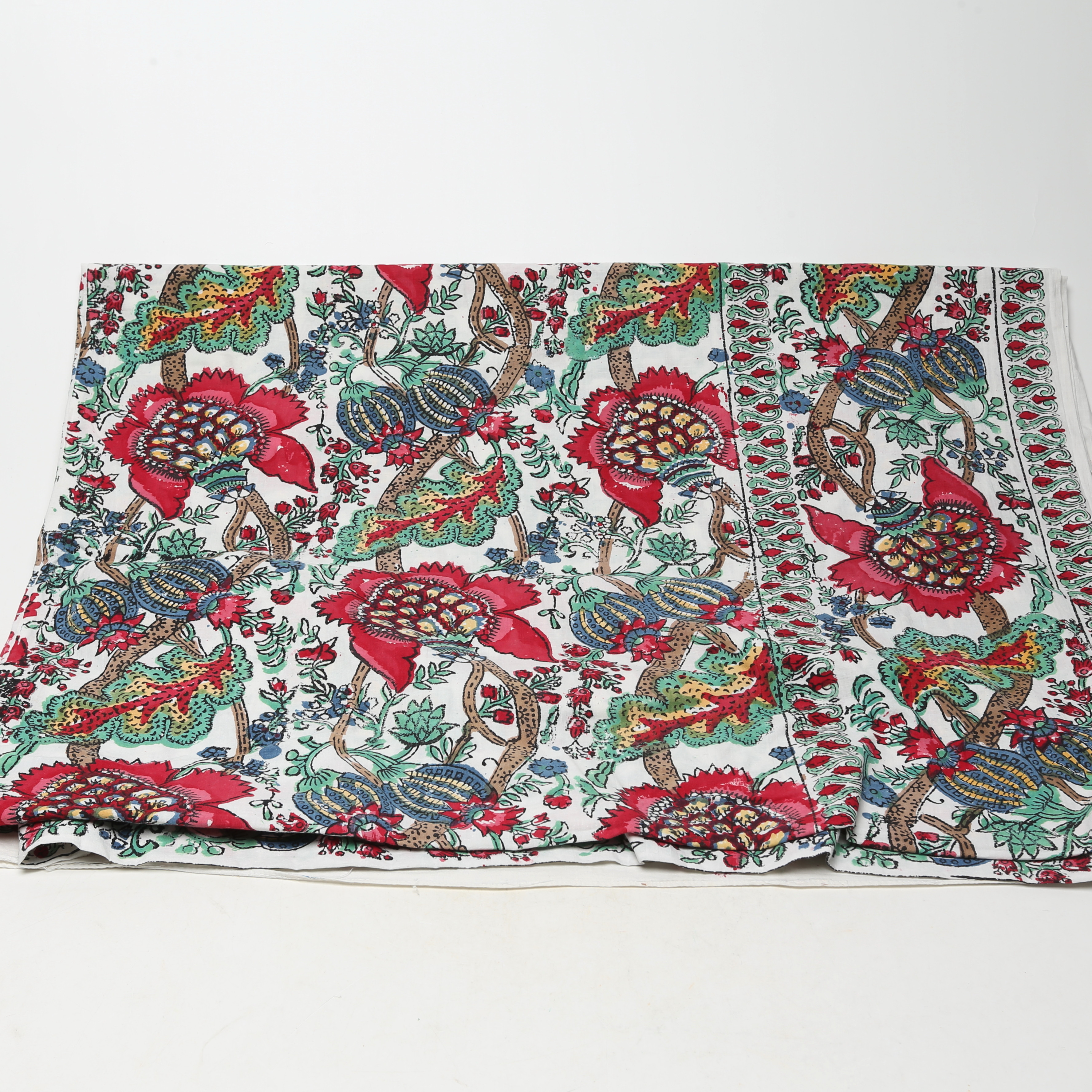 TEXTILTYG, handtryckt dekor, Indien, blocktryck. 1980-tal.