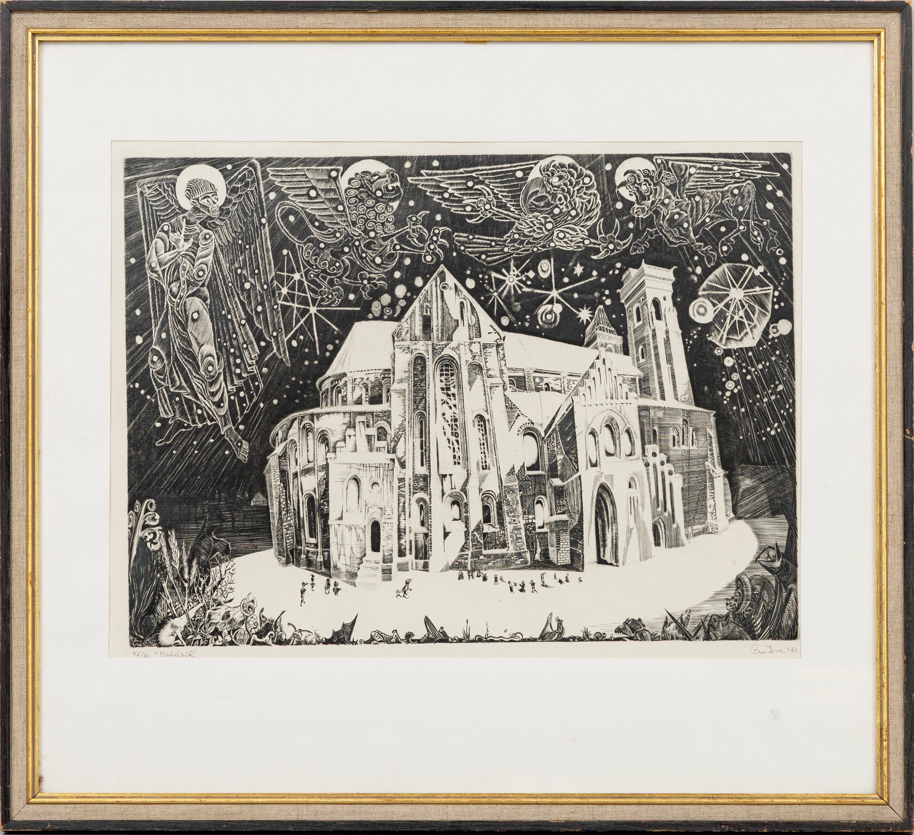 CHRISTIAN DUE. "Medeltid", etsning, signerad, numrerad 45/50, daterad -61.