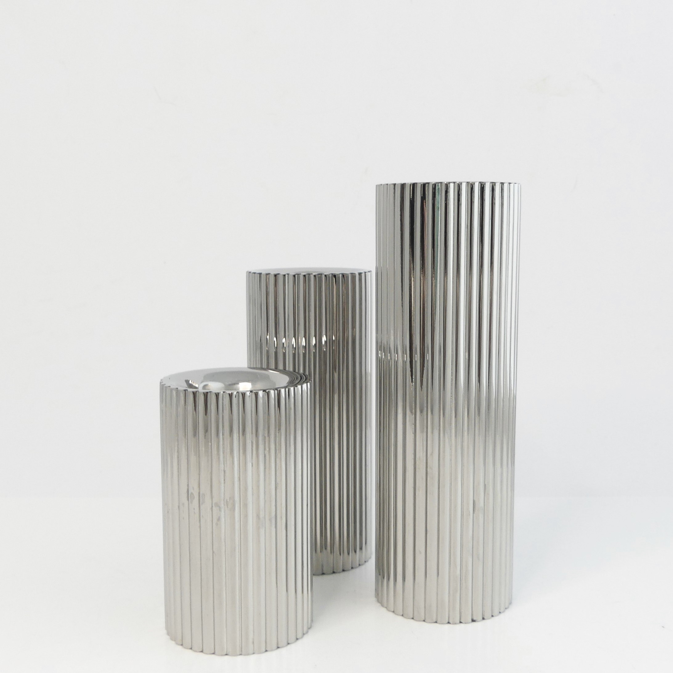 LJUSSTAKAR, 3 st, stål, Bernadotte-serien, Georg Jensen Danmark.