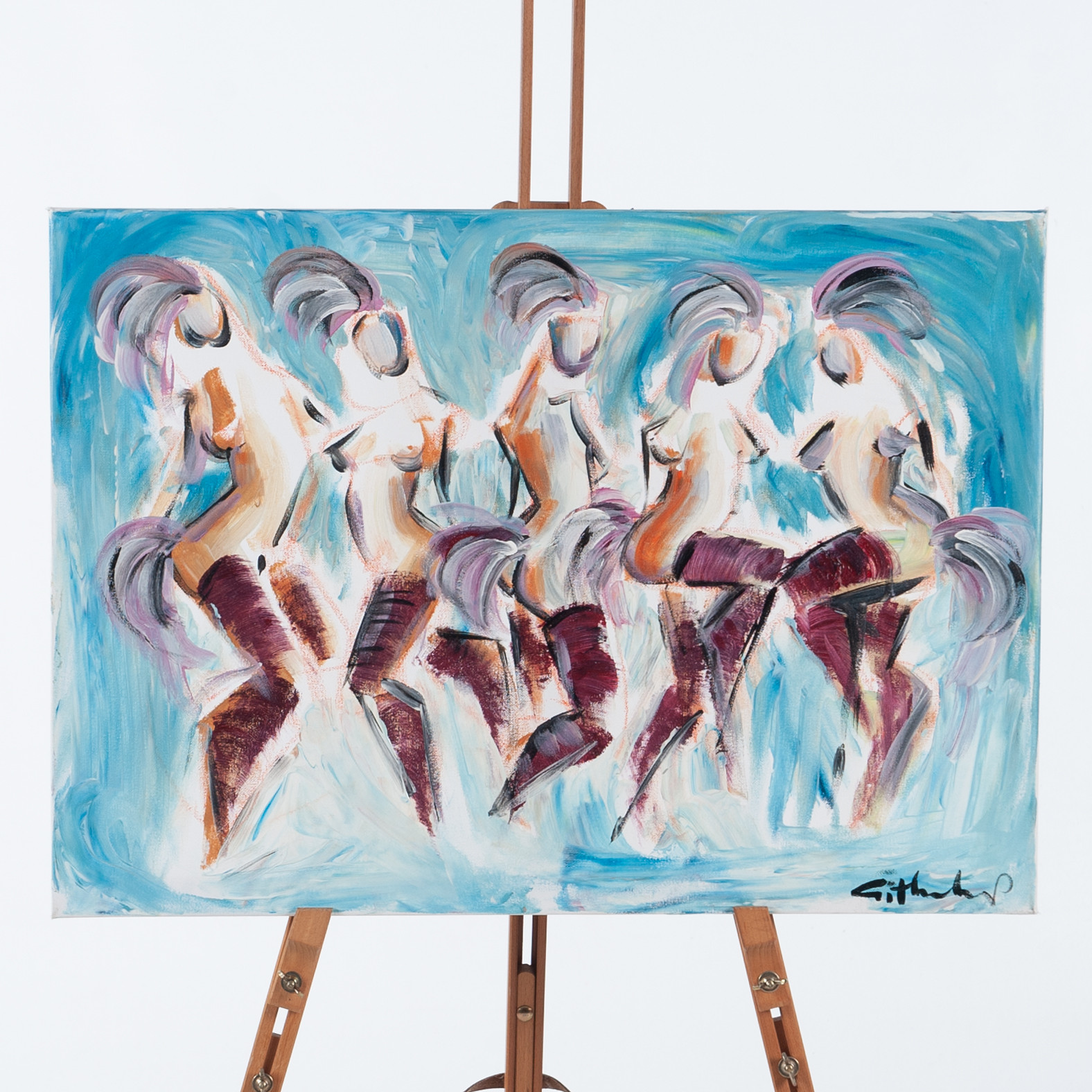 GÖRAN HAUSENKAMP. Komposition med dansande kvinnor olja på duk, signerad.