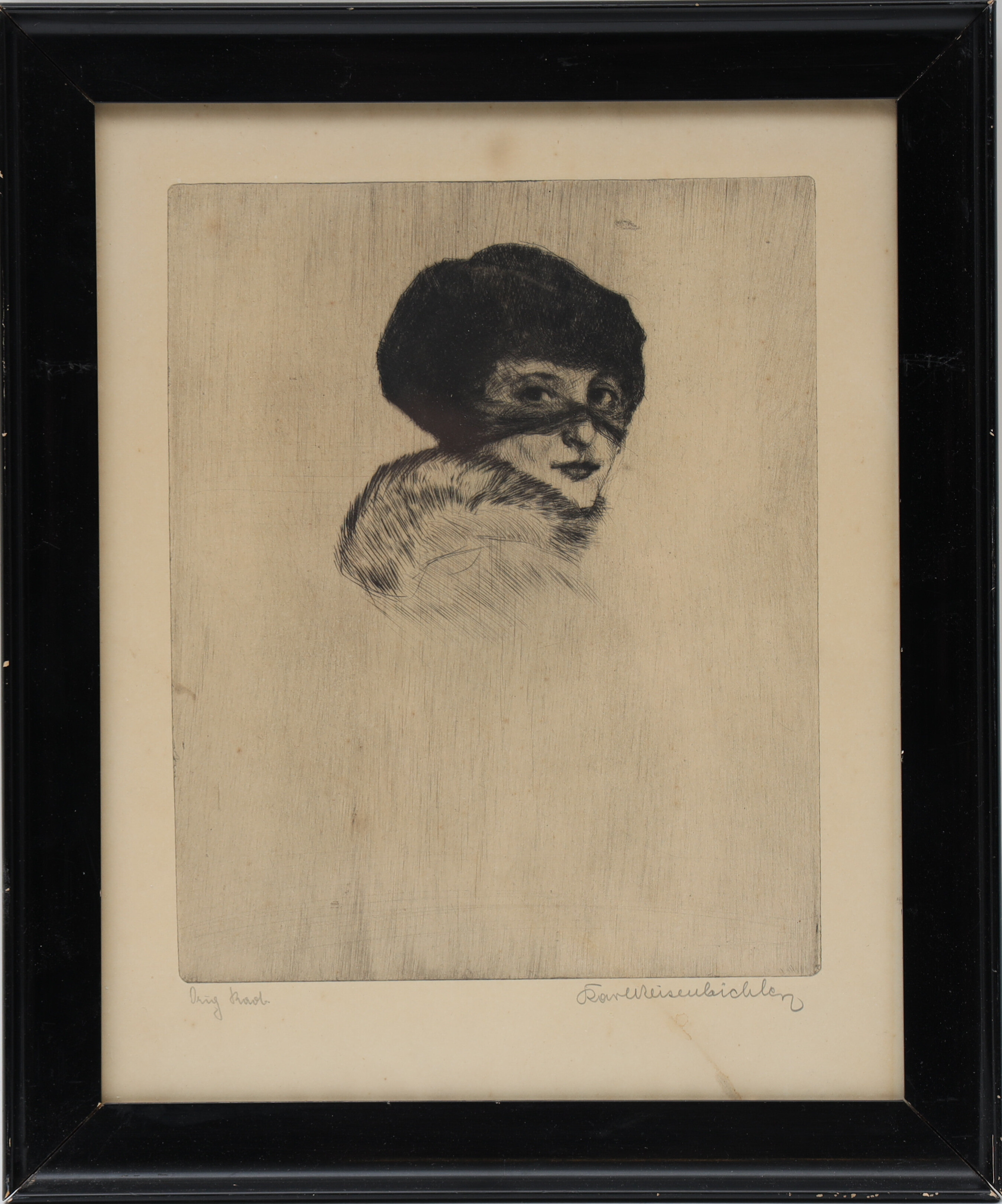 KARL REISENBICHLER. Kvinnoporträtt, etsning, signerad.