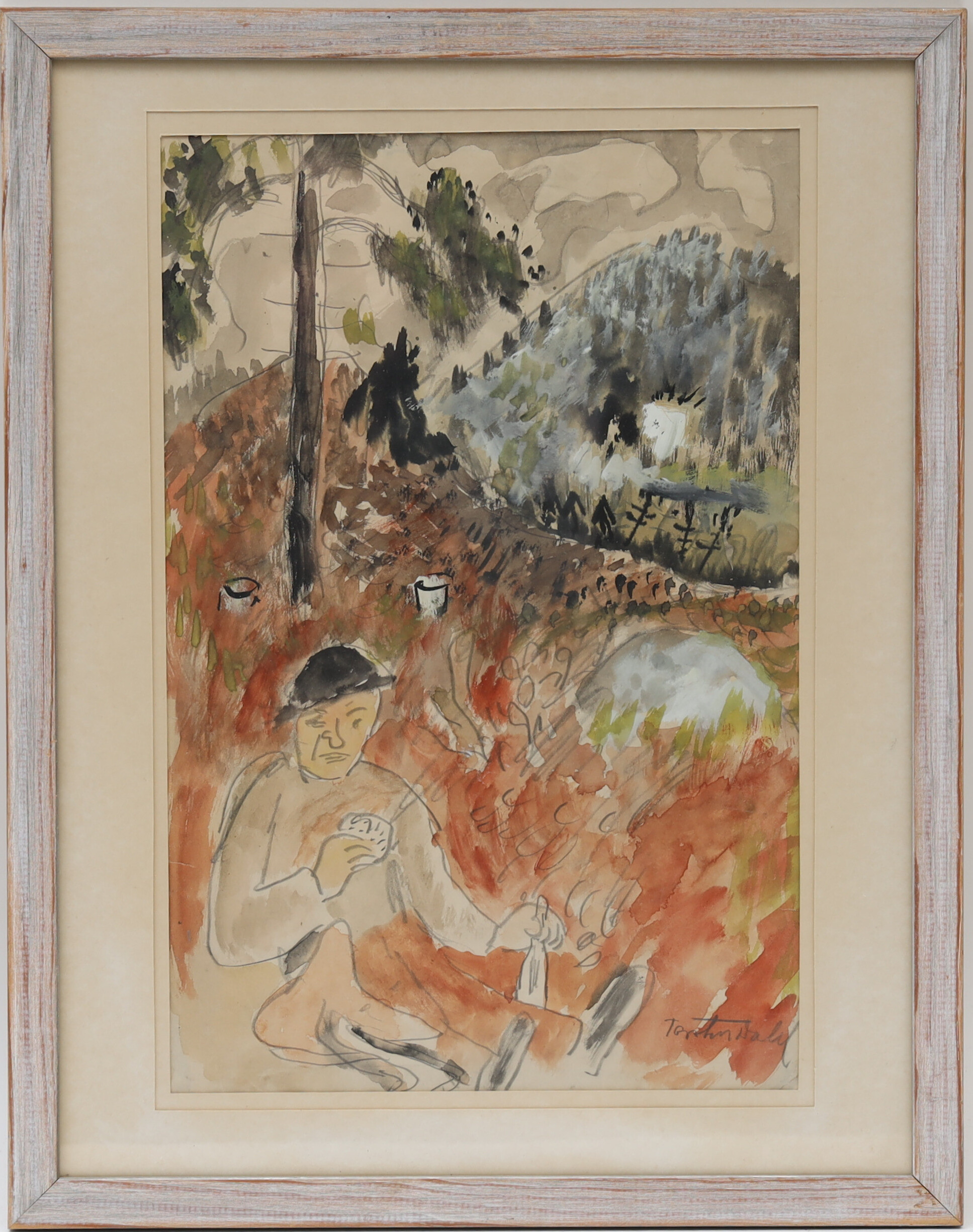 TORSTEN DAHL. Bärplockare, akvarell, signerad.