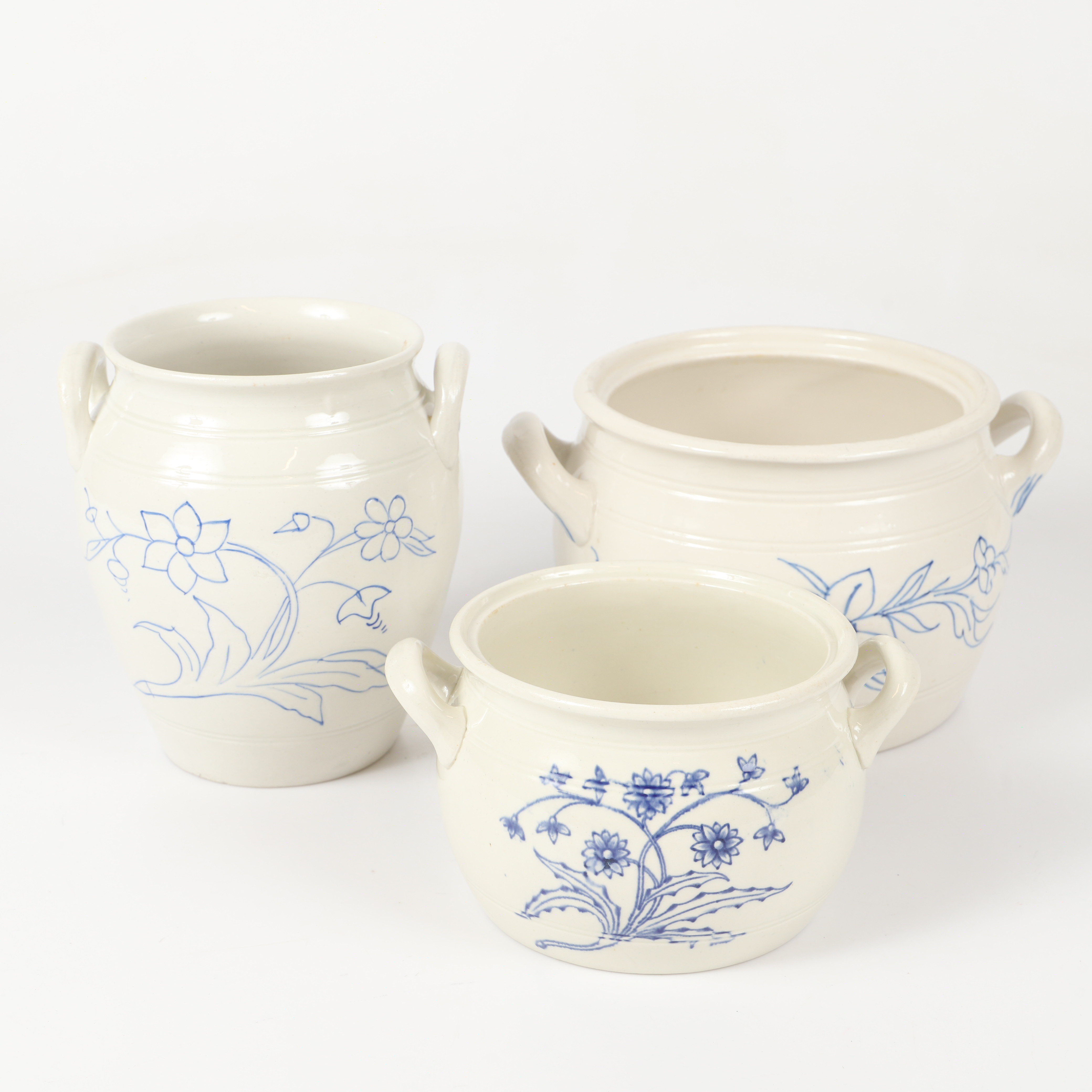 KRUS, 3 stycken, blåvit, glaserat stengods, Gustavsberg och Rörstrand.