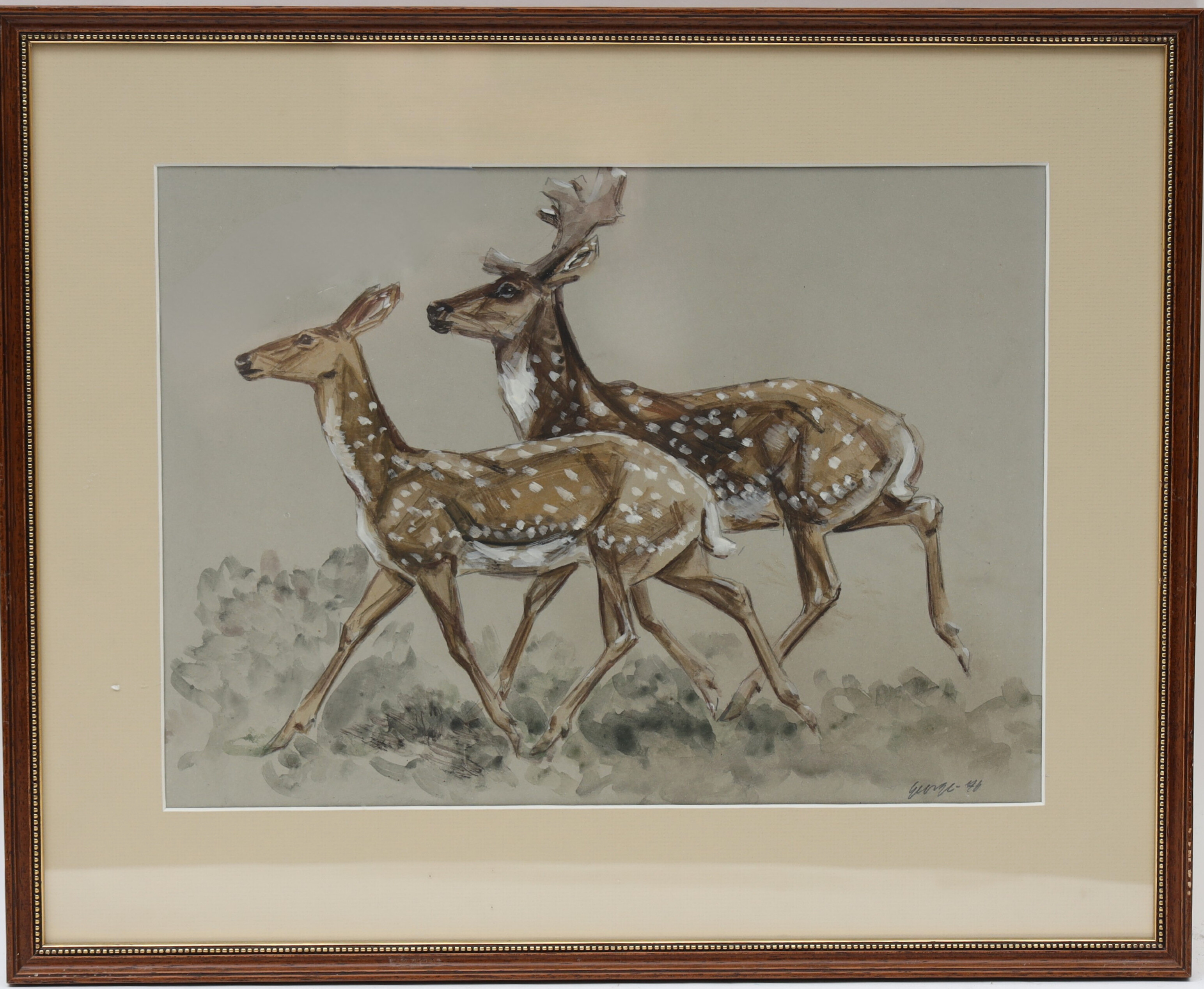 OIDENTIFIERAD KONSTNÄR. Motiv med hjortdjur, otydligt signerad och daterad 76.