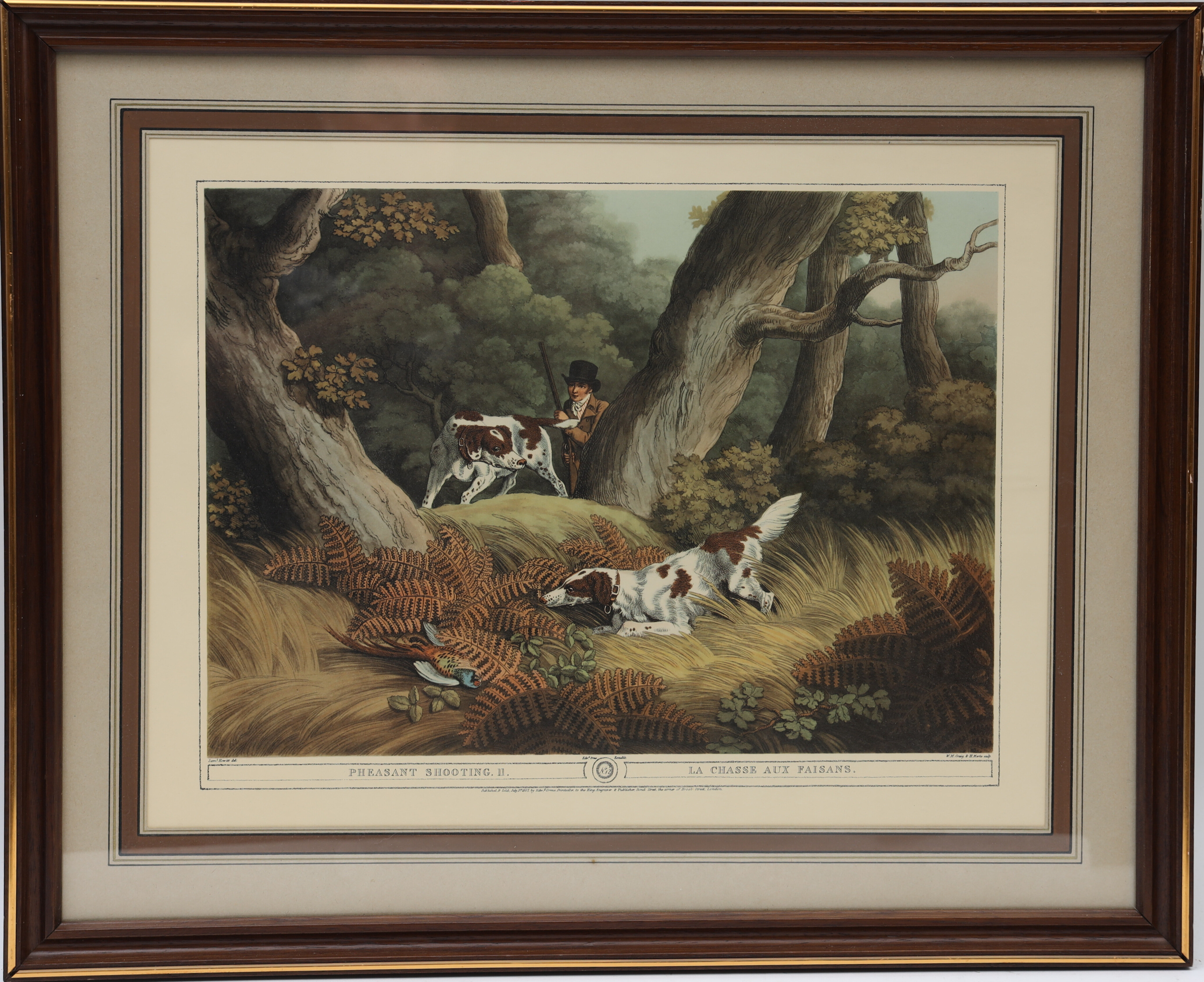 OKÄND KONSTNÄR. Grafiskt blad, jaktscen med fasaner.