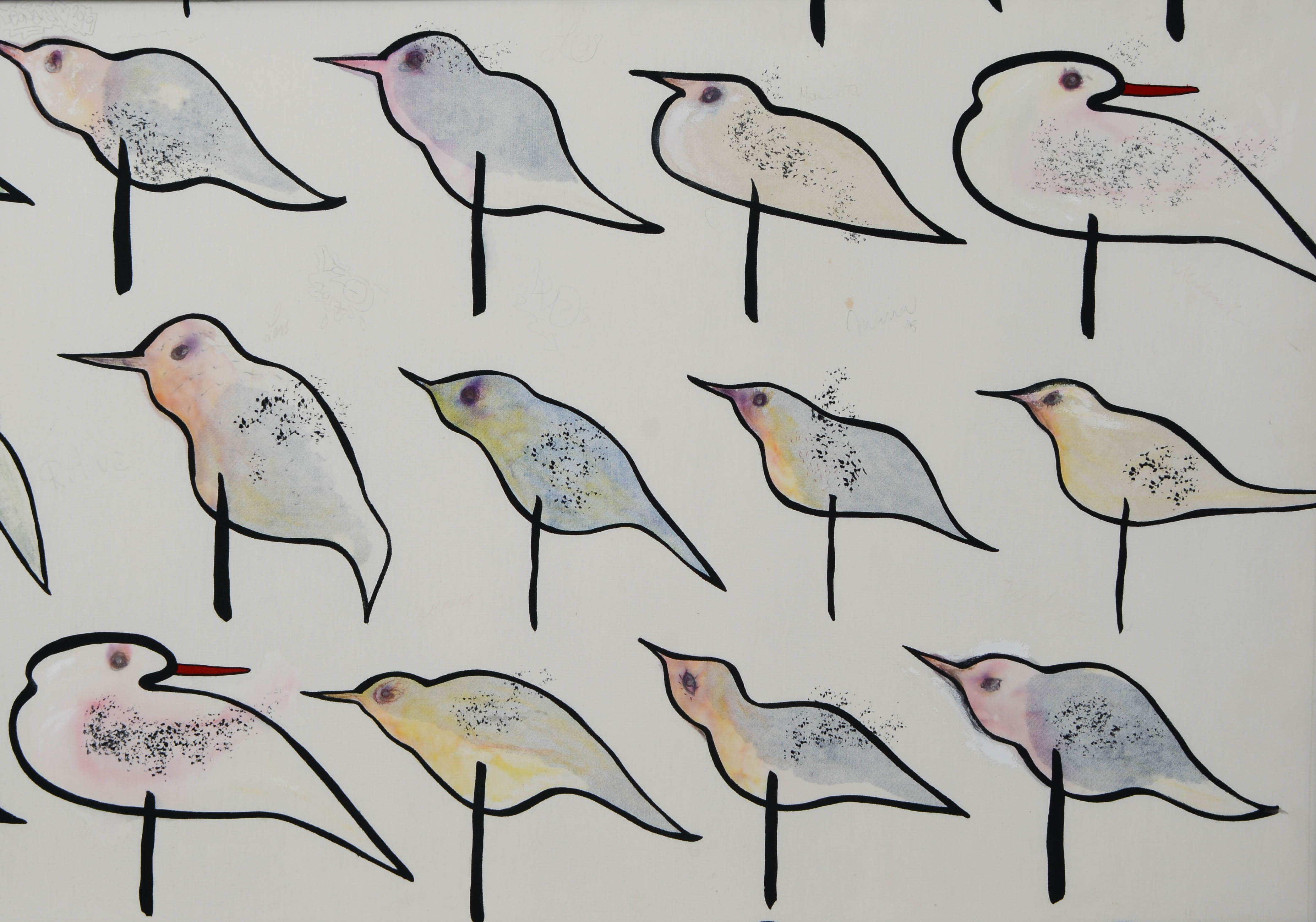 OIDENTIFIERAD KONSTNÄR. Akvarell på tyg av Ylva Kongbäck för IKEA 2005.