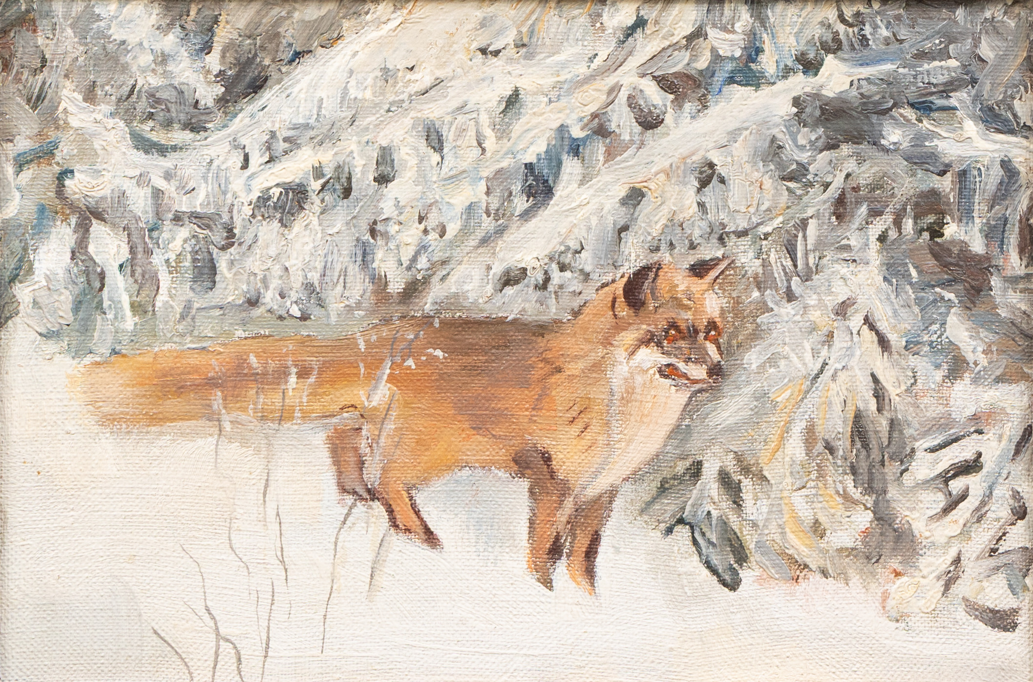 OKÄND KONSTNÄR. Räv i vinterlandskap, osignerad.