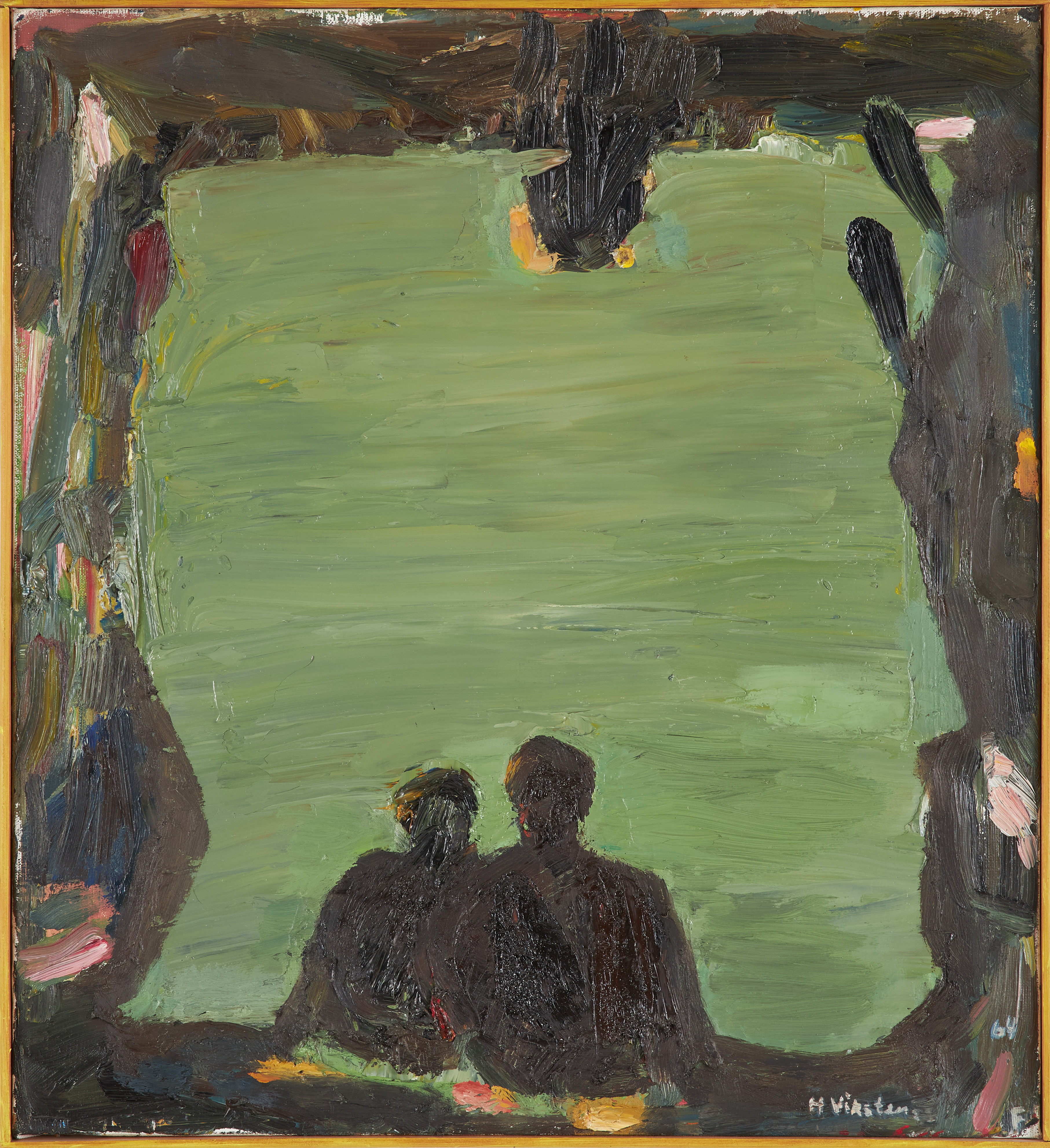 HANS VIKSTEN. Figurer i landskap, olja på duk, signerad H Viksten, samt daterad 64 F.