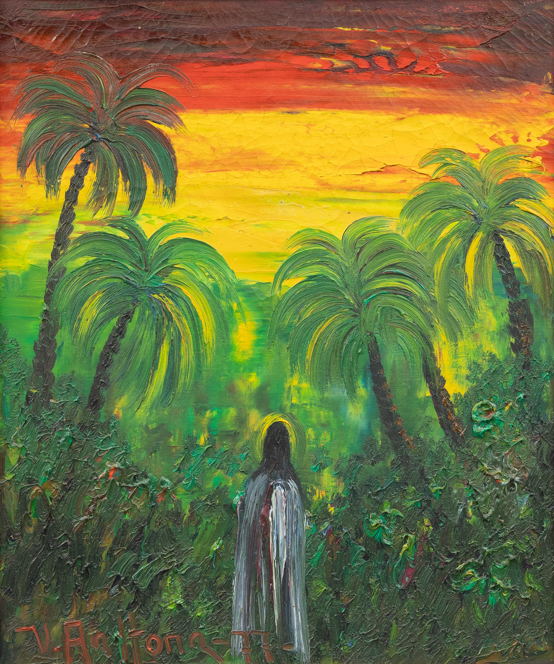 VEIKKO AALTONA. Religiöst motiv, olja på duk, signerad.