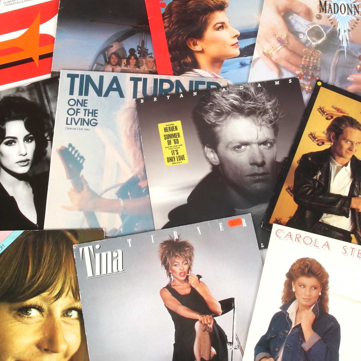 LP-SKIVOR, 19 st, bland annat Rod Stewart, Stevie Wonder, ABBA, Madonna, Tina Turner.