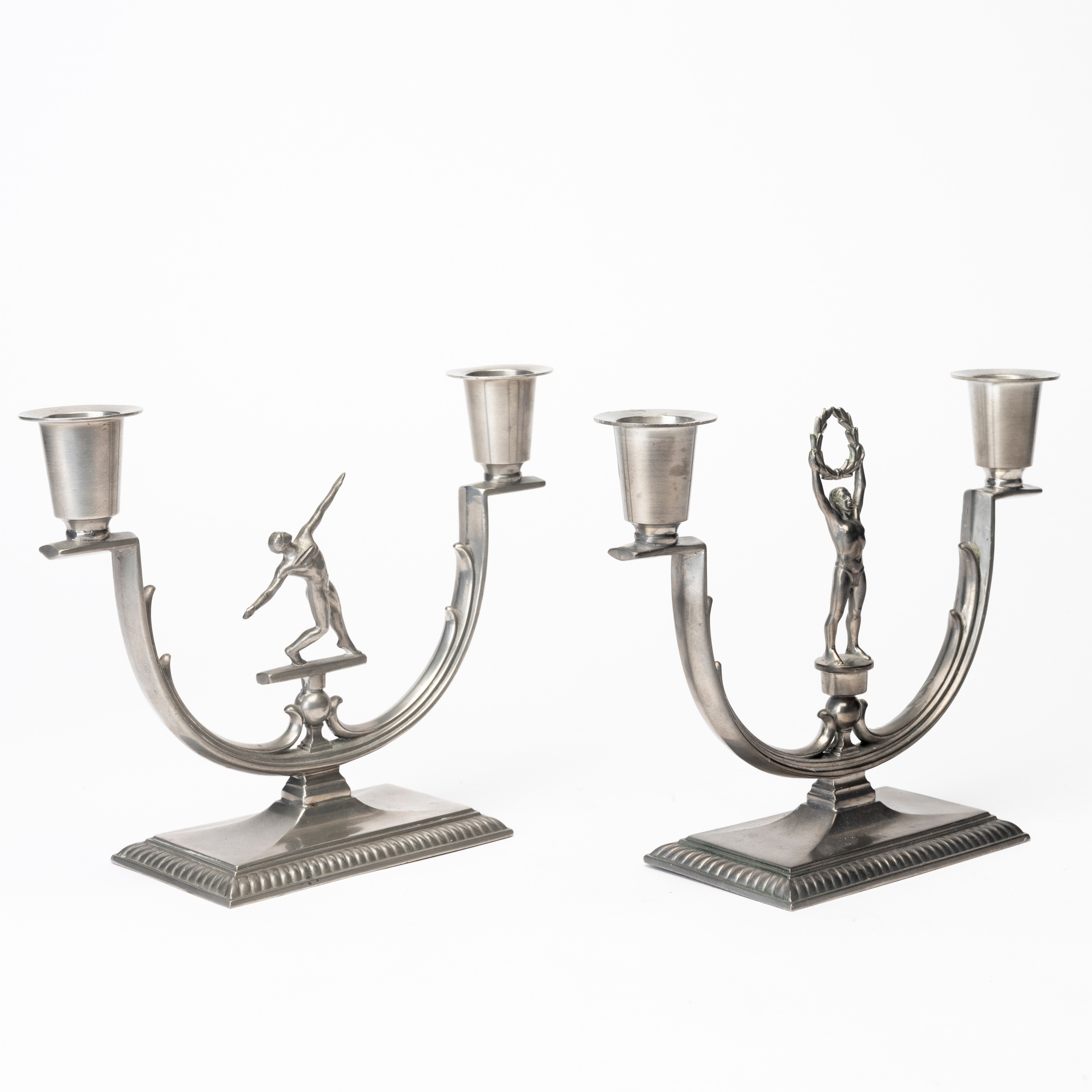 KANDELABRAR, ett par, tenn, CG Hallberg, Art Deco, 1830-tal.