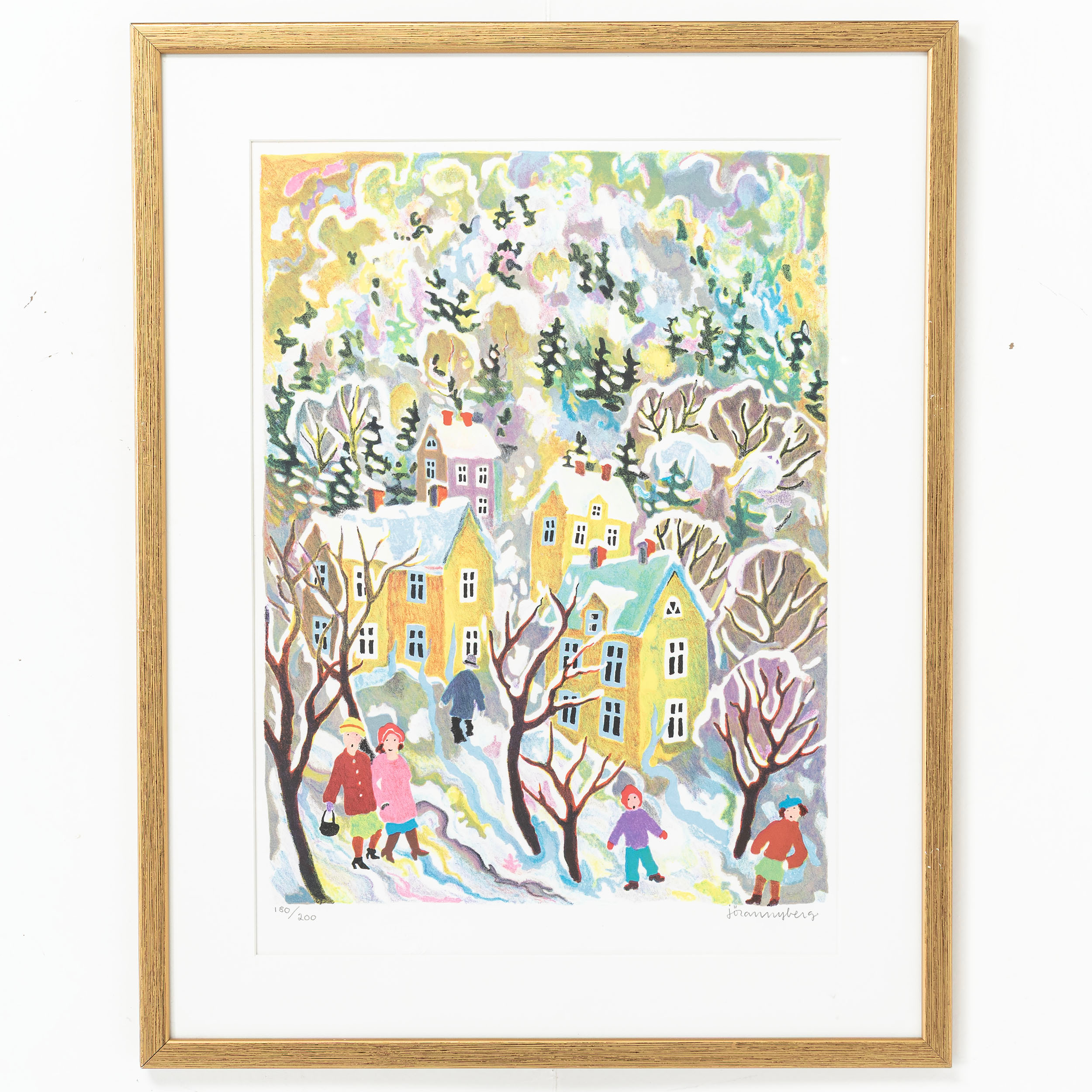 JÖRAN NYBERG. Vinterpromenad, litografi, numrerad 180/200, signerad.