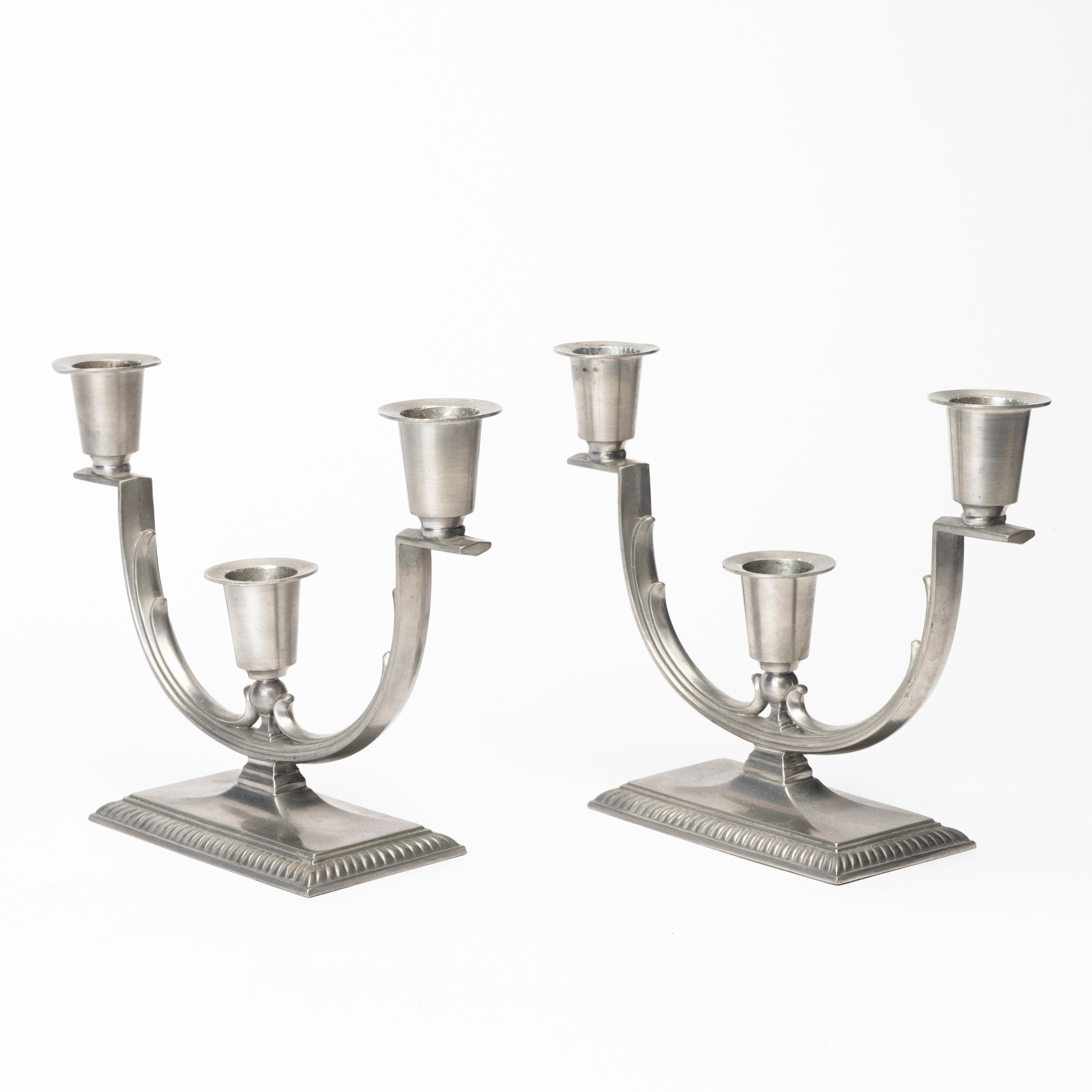 KANDELABRAR, ett par, tenn, CG, Hallberg, Art Deco, 1930-tal.