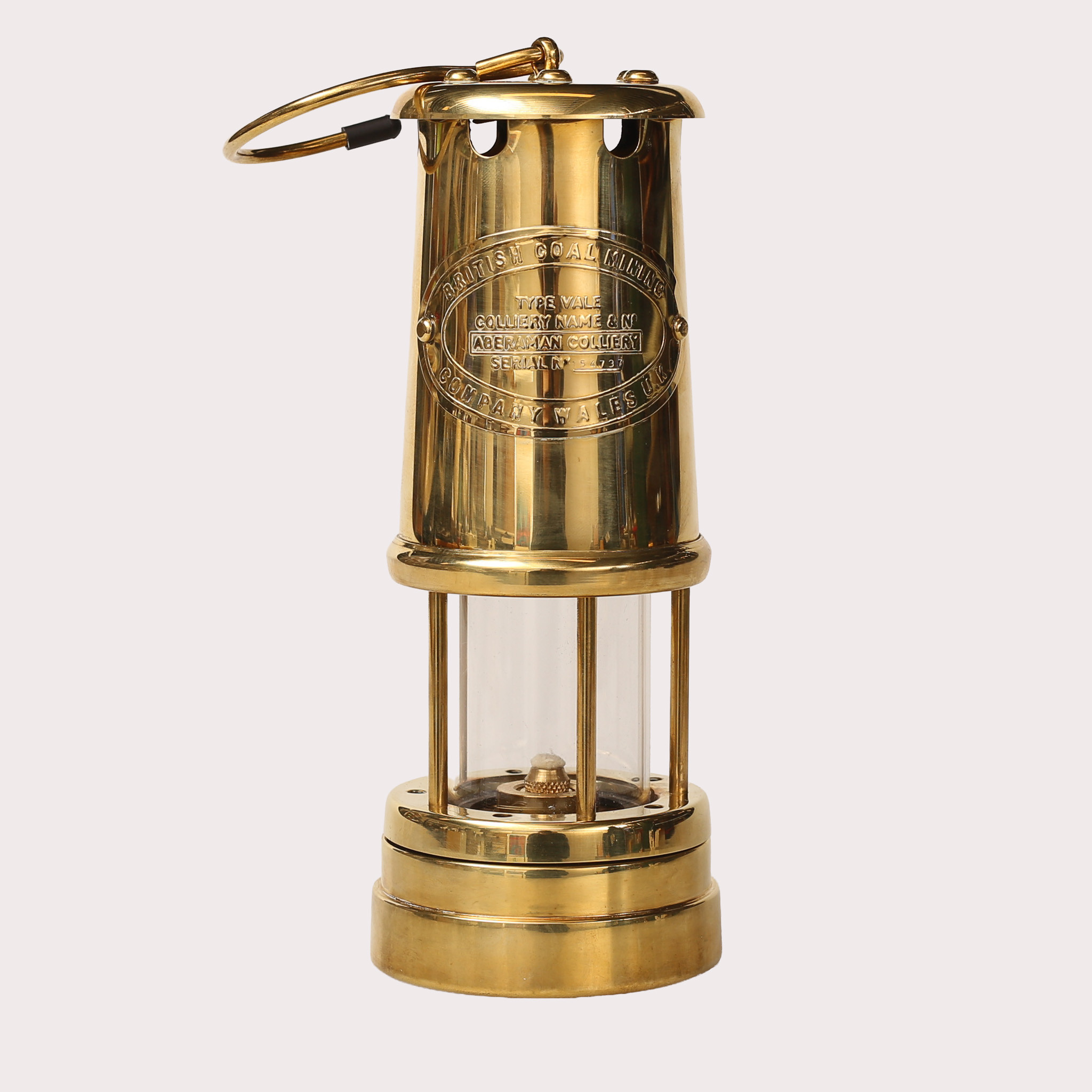 GRUVLAMPA, mässing och glas, fotogen, British Coal Mining Company, Wales, UK.