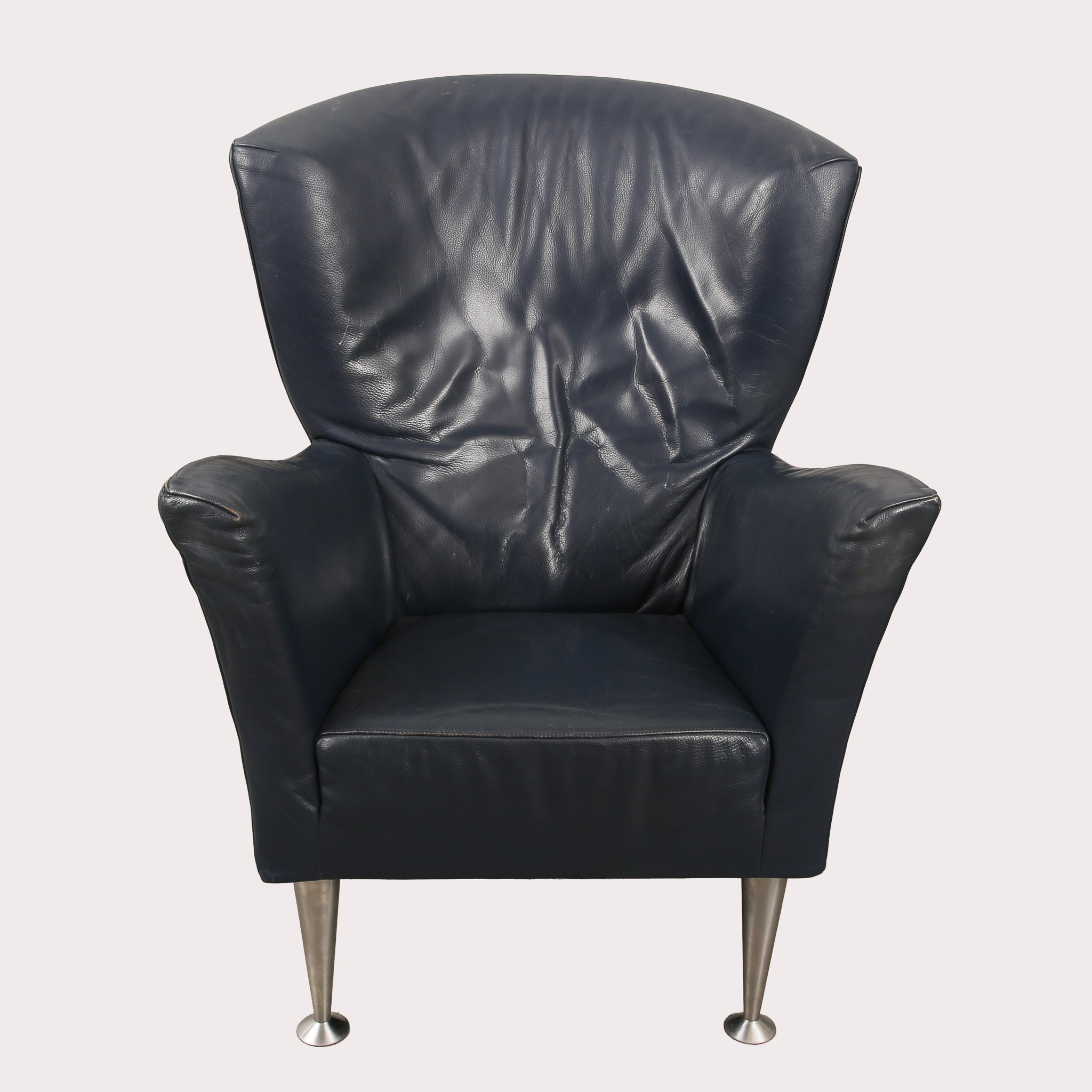 GIJS PAPAVOINE. Fåtölj "Castor", blått skinn, Montis Italien.