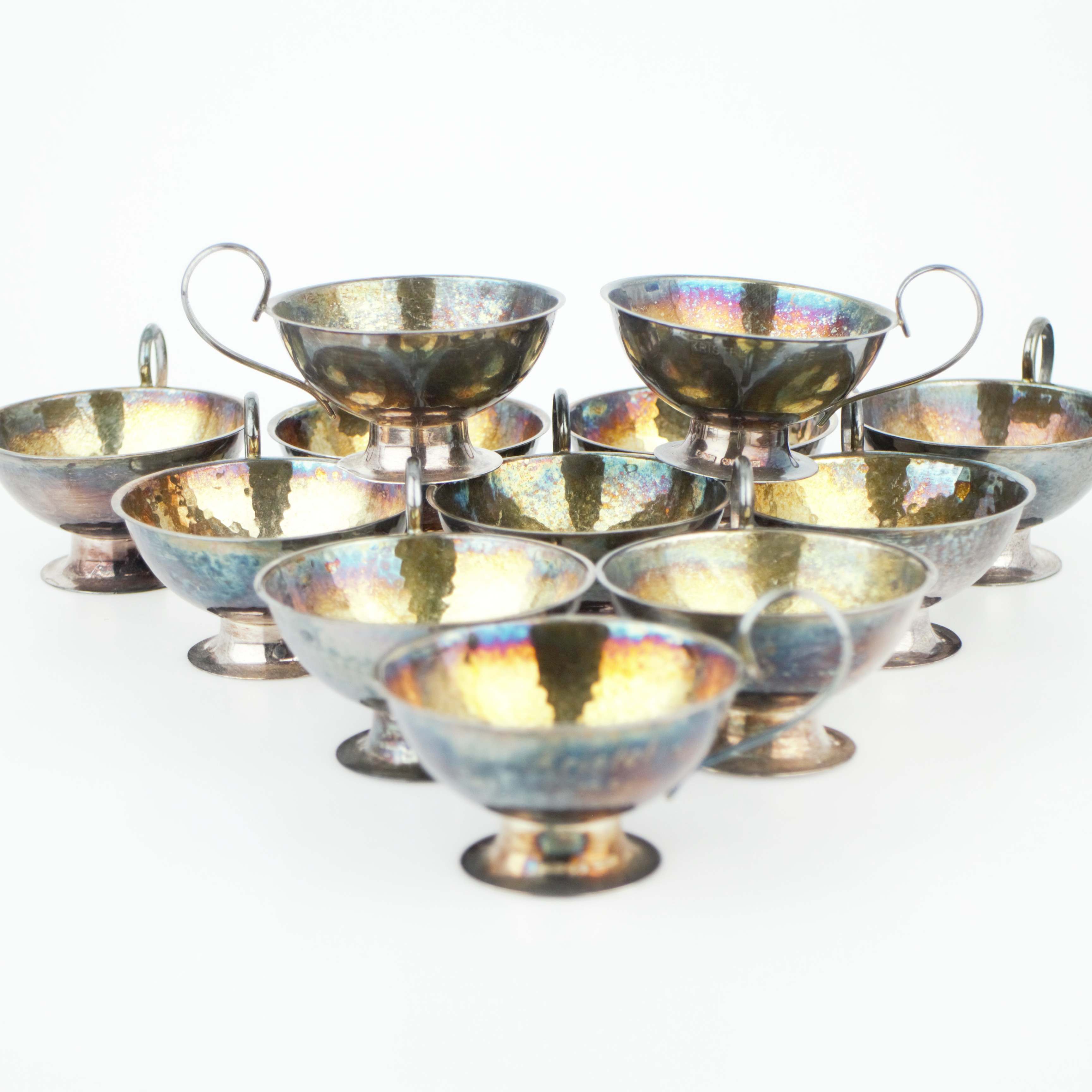 PUNCHKOPPAR, 12 st. silver, gravyr, GAB, Guldsmedsaktiebolaget i Stockholm, 1970-80 tal.