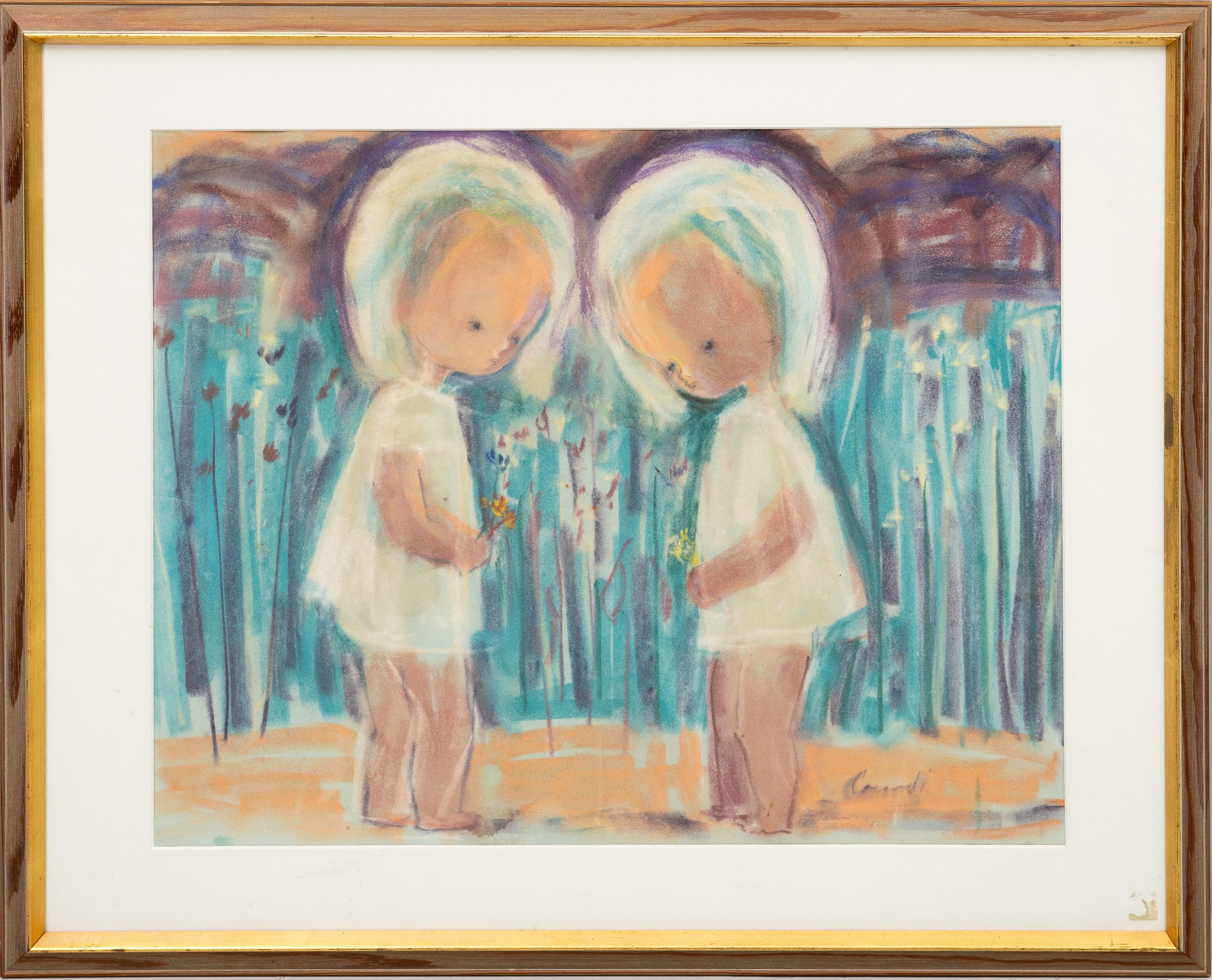 KURT CARENDI. Två flickor, pastell på papper, signerad.