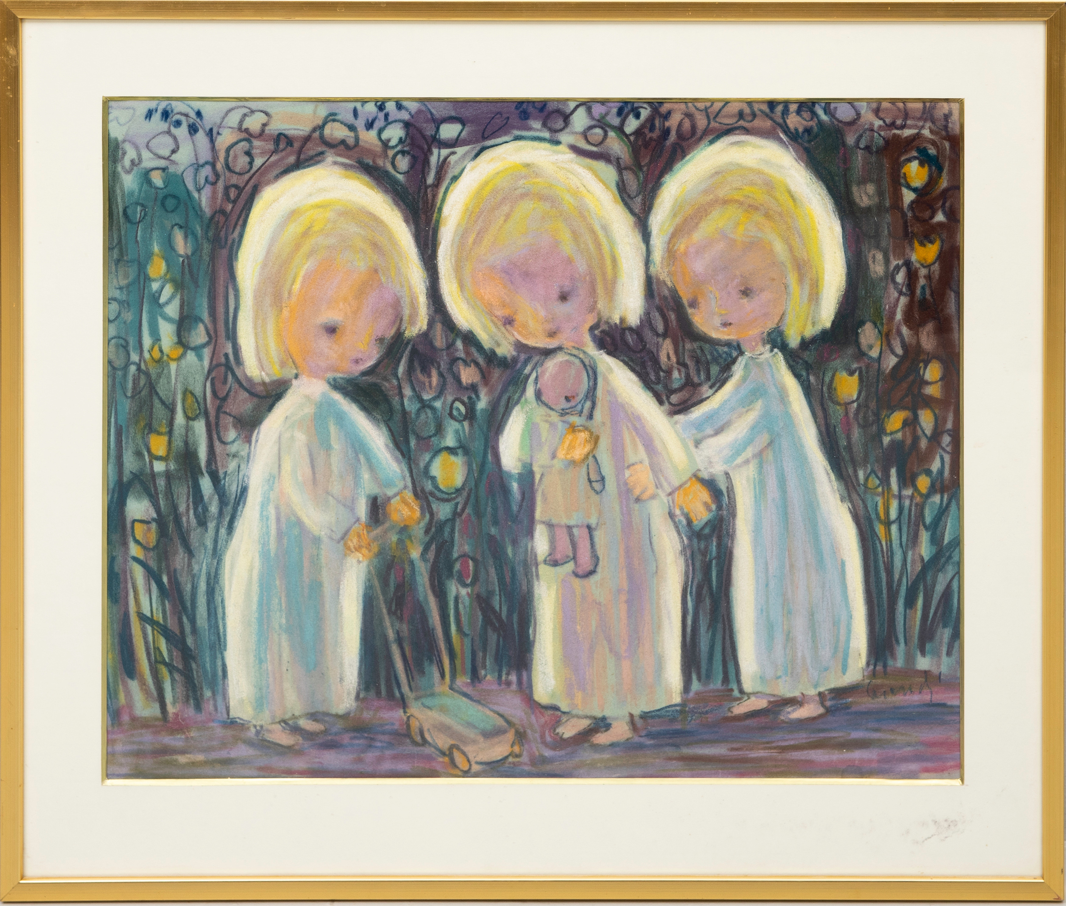 KURT CARENDI. Tre flickor, pastell på papper, signerad.