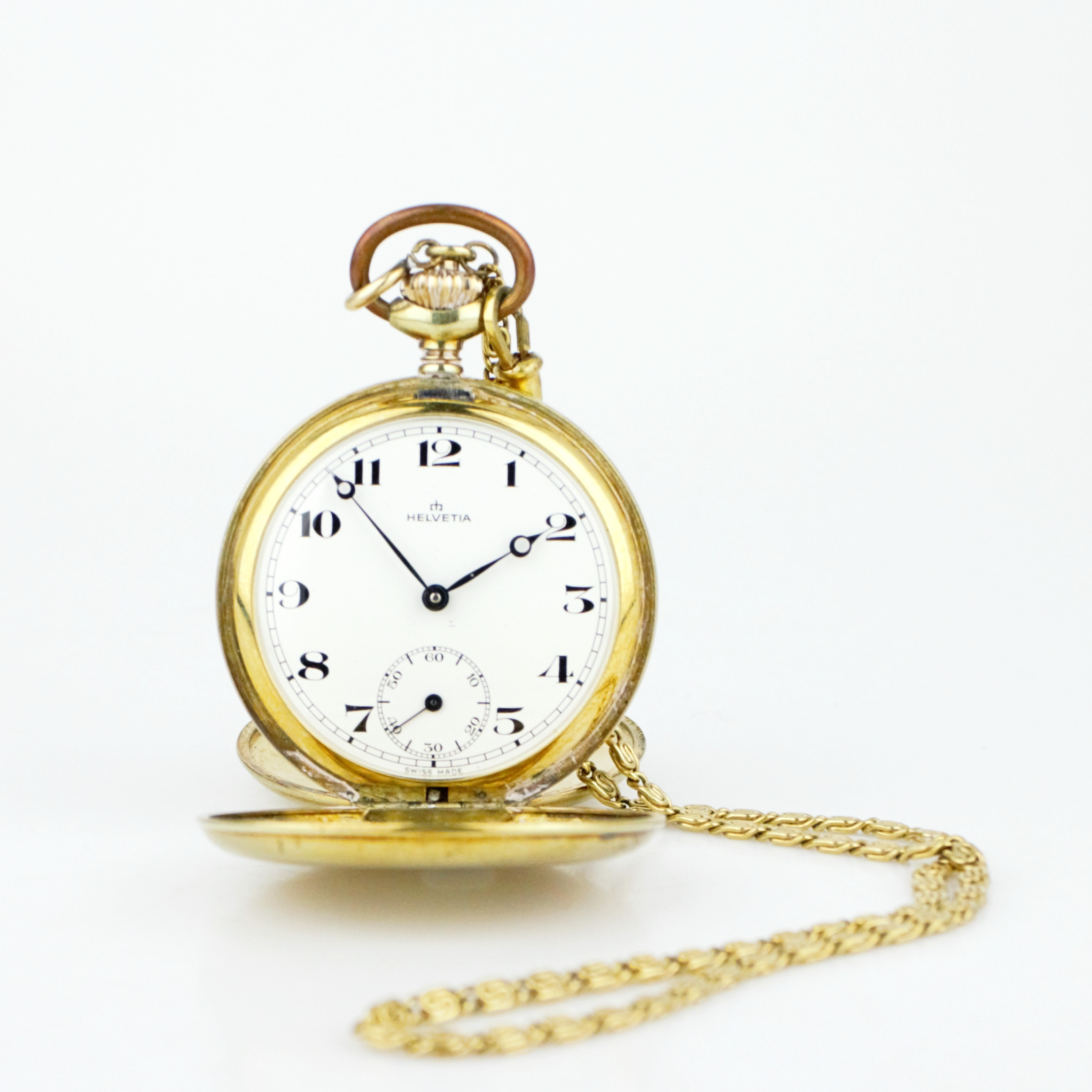 FICKUR, savonett i gulddoublé med kedja, subsekund, Schweiz, tidigt 1900-tal.