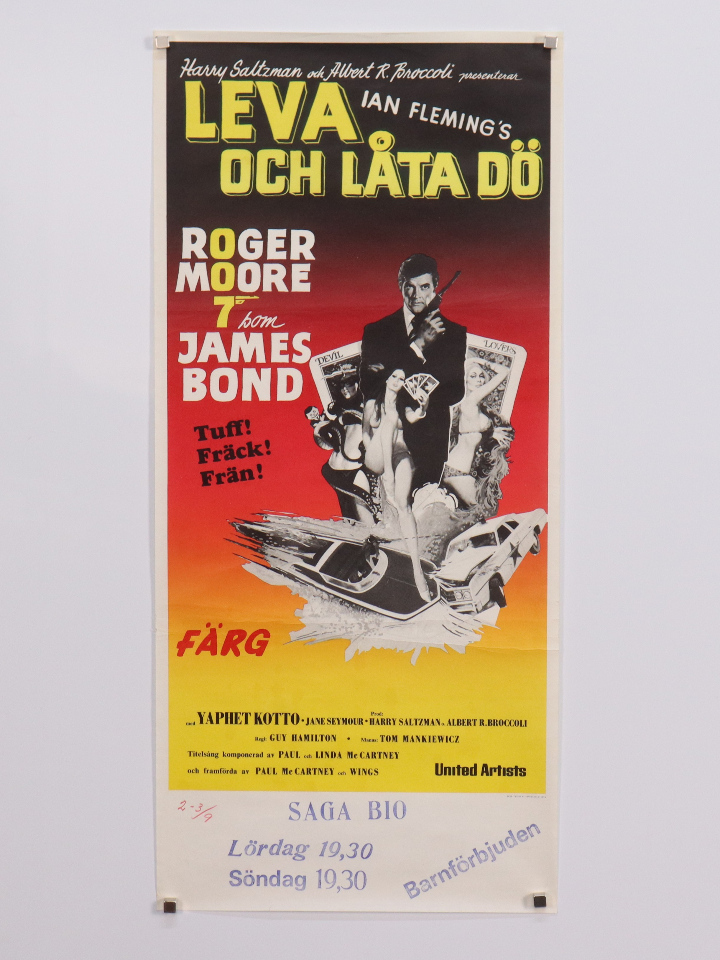 BIOAFFISCH, James Bond - Leva och Låta Dö, Roger Moore, 1973.