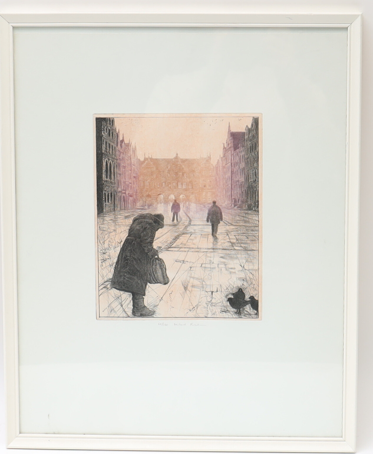 MIKAEL KIHLMAN. Stadsbild med figurer, färgetsning, signerad och numrerad.