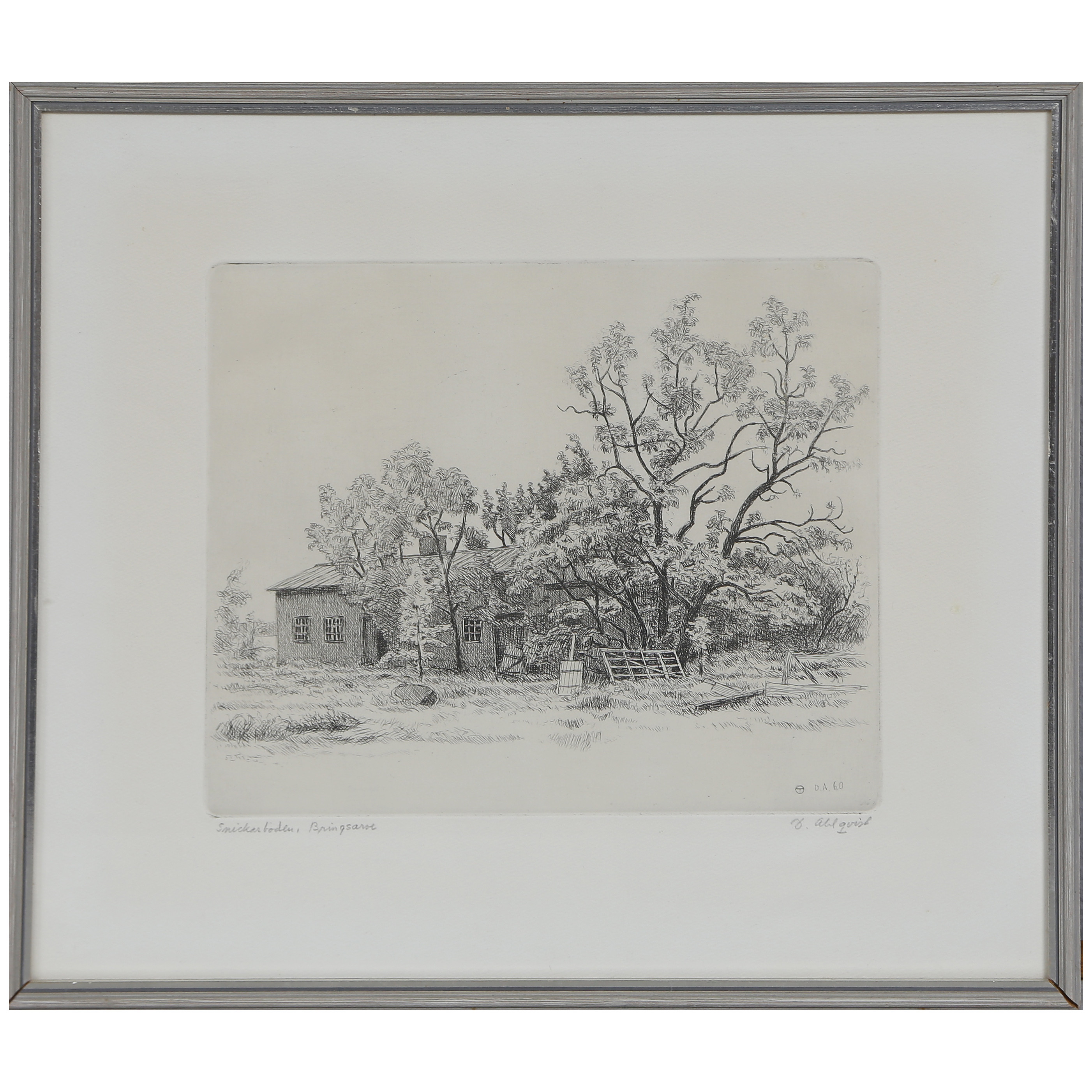 DAVID AHLQVIST (1900-1988) ETSNING "SNICKARBODEN, BRINGSARVE" GOTLAND, SIGNERAD.
