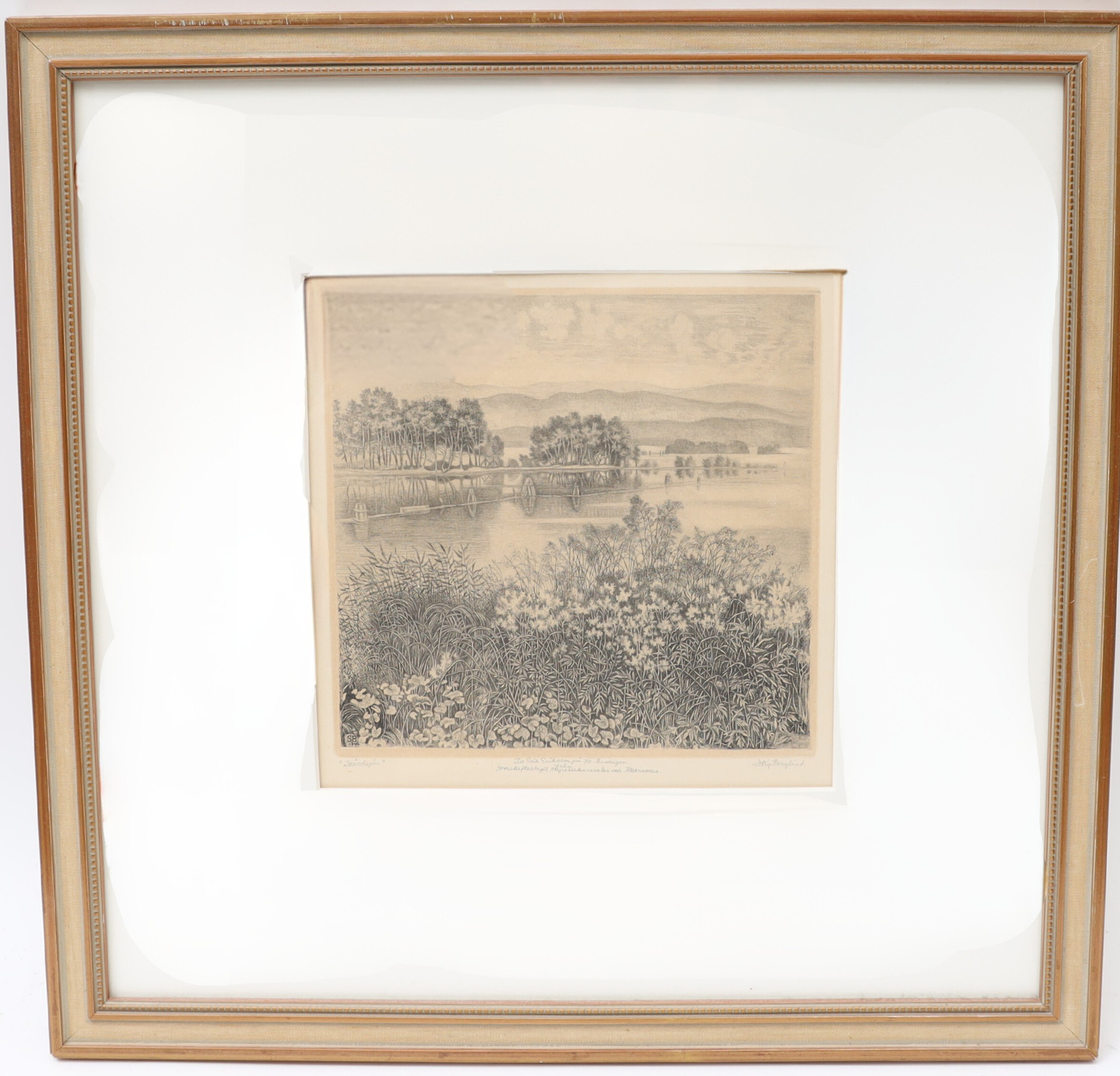 STIG BORGLIND. "Svärdsjön" Etsning, signerad, med dedikation.