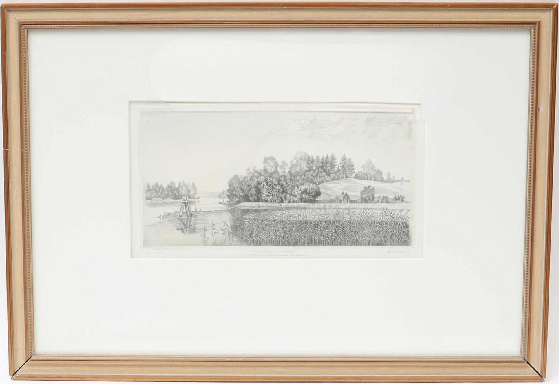 STIG BORGLIND. Landskap med vattendrag, etsning, signerad.