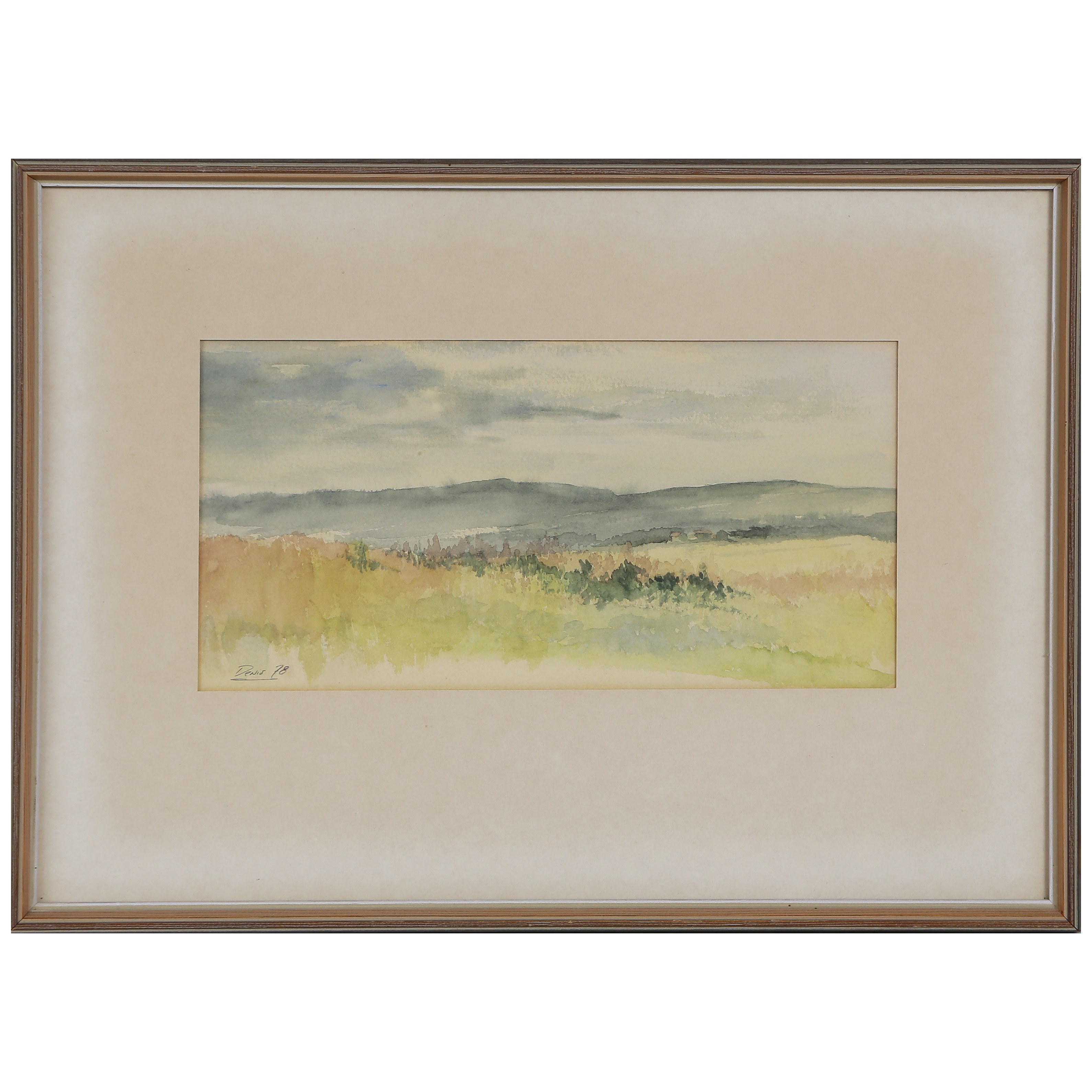 OIDENTIFIERAD KONSTNÄR, AKVARELL, INGLASAD, SIGNERAD DENIS, DATERAD 78.