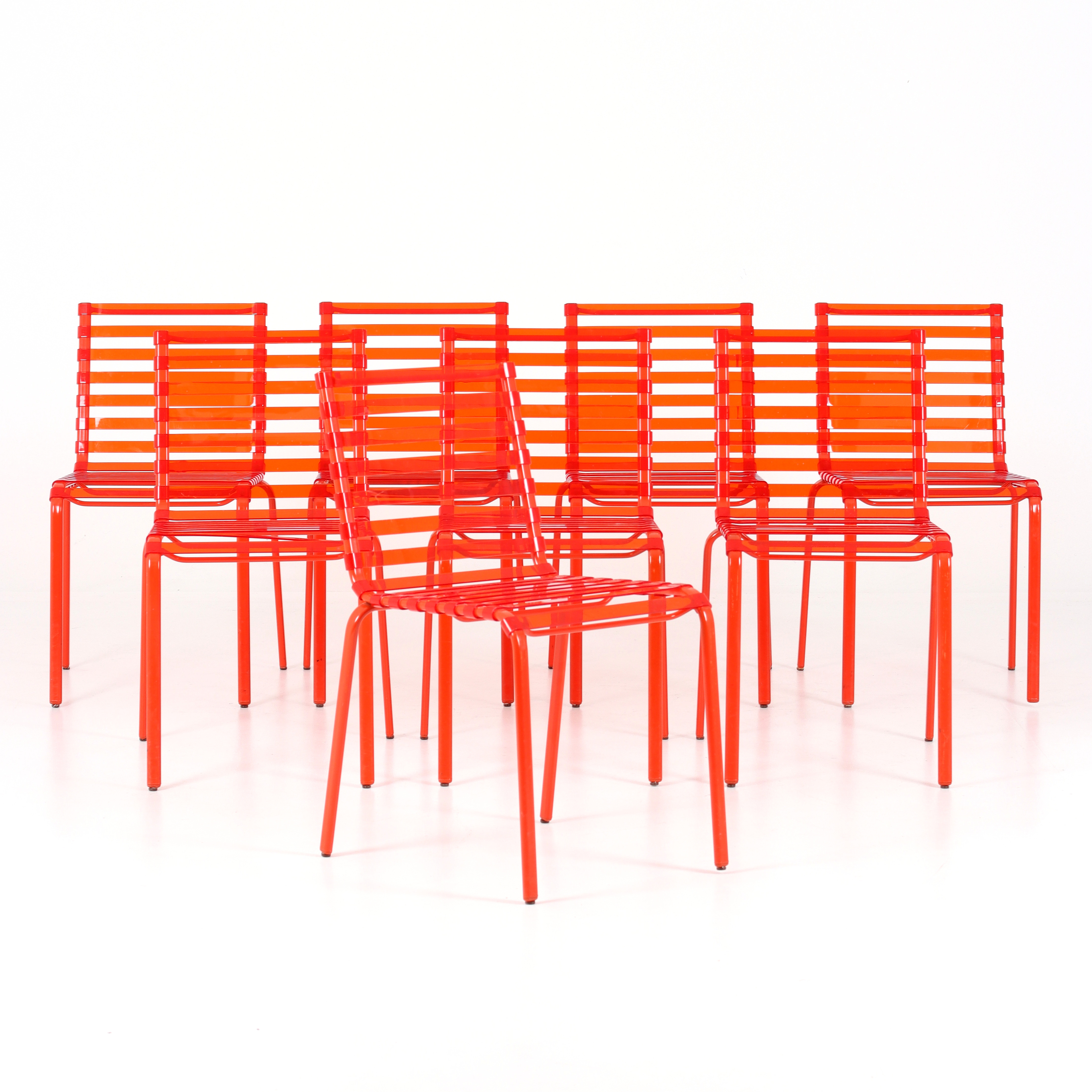 RONAN & ERWAN BOUROULLEC. Stolar, 8 st, "Striped Sedia", metall och plast, för Magis, 2000-tal.