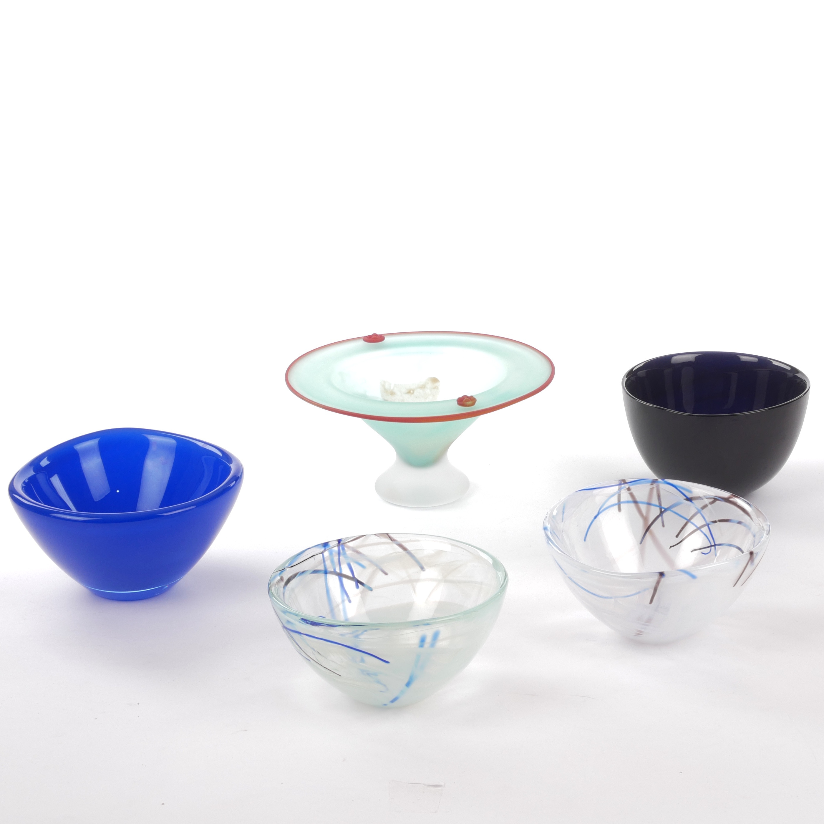 SKÅLAR, 5 st, glas, bla Monica Backström och Anna Ehrner, Kosta Boda.