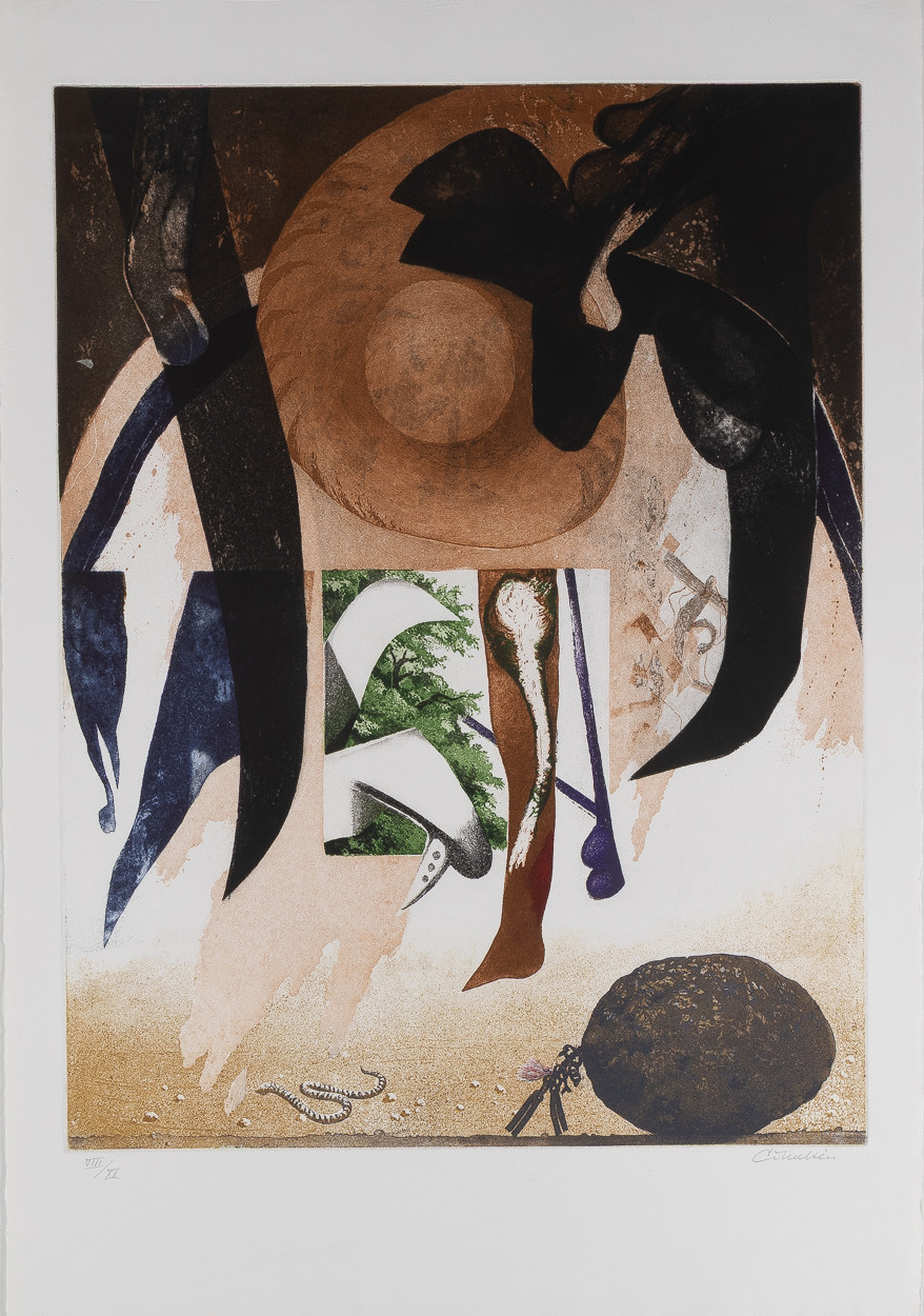 CO HULTÉN. Kompositioner, 2 stycken, etsningar, oramade blad.