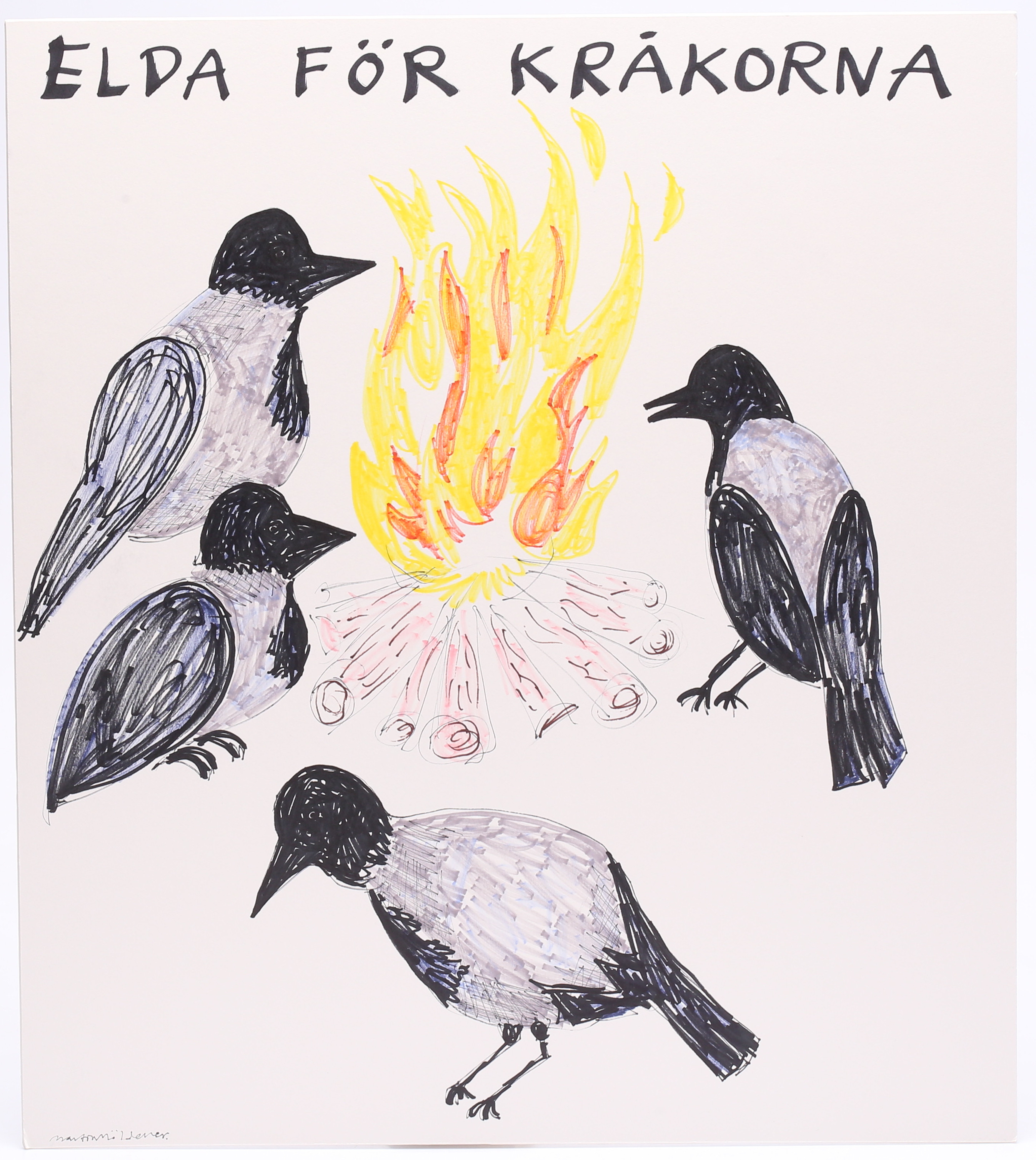 MARTIN MÖLDENER. "Elda för kråkorna", tusch på passepartout, signerad.