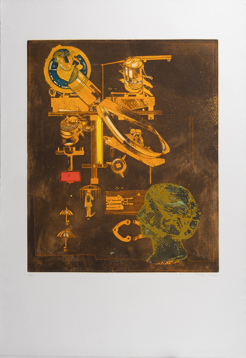 ENDRE NEMES. Kompositioner med originalskisser, etsningar, oramade.