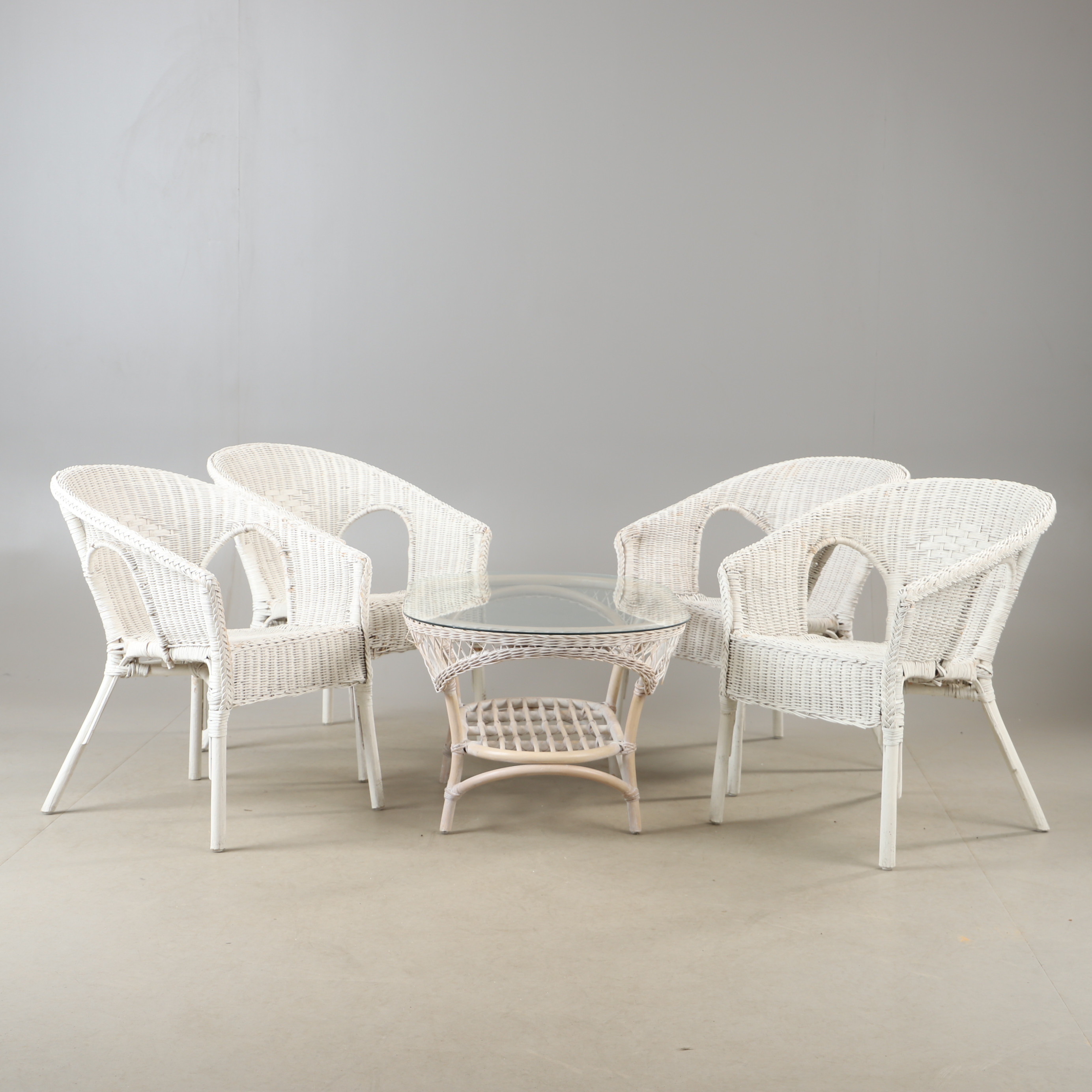 SITTGRUPP, 5 delar, rotting och glas, 1900-talets andra hälft.