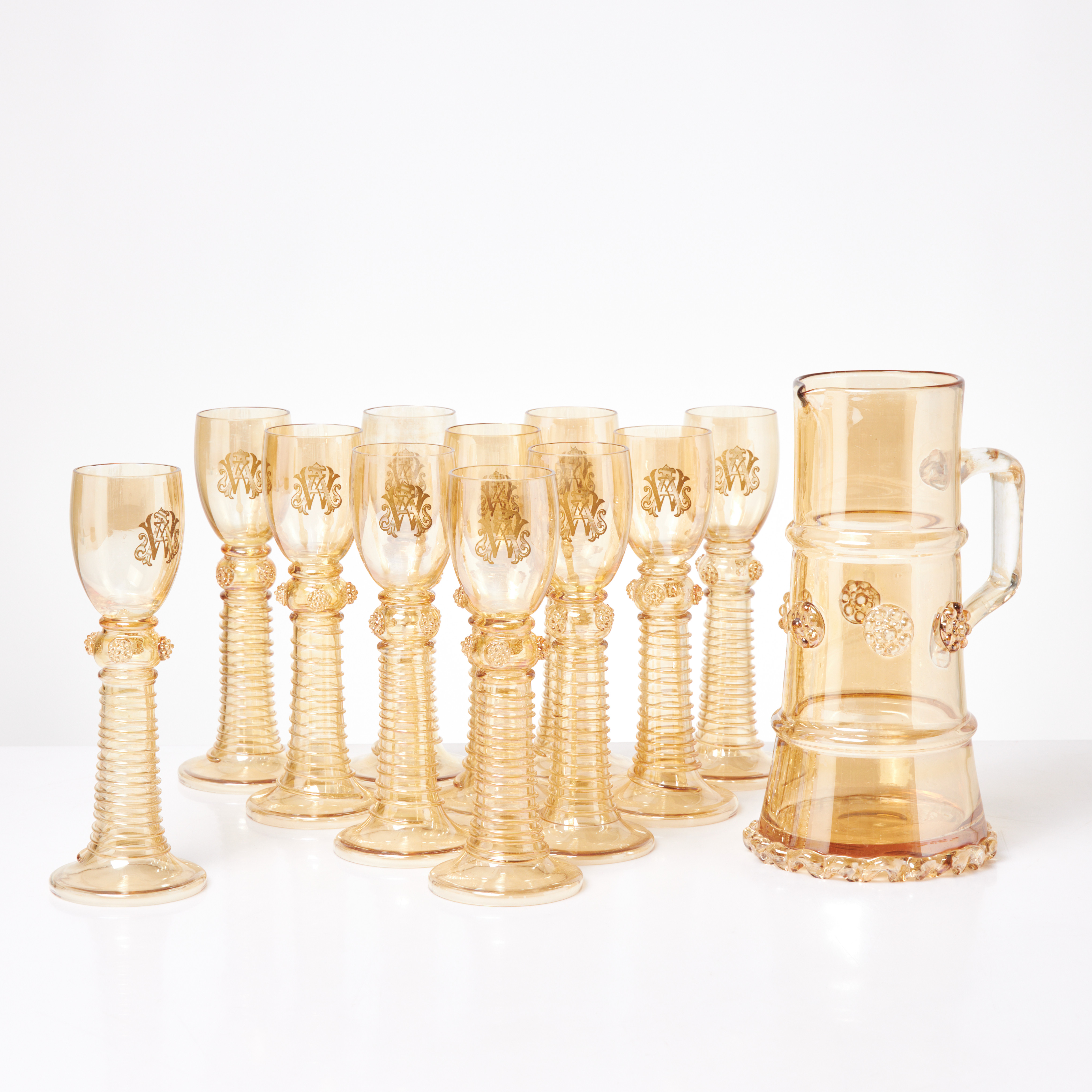 REMMARE & KANNA, 11+1 dlr, glas, dekor av monogram, 1900-tal.