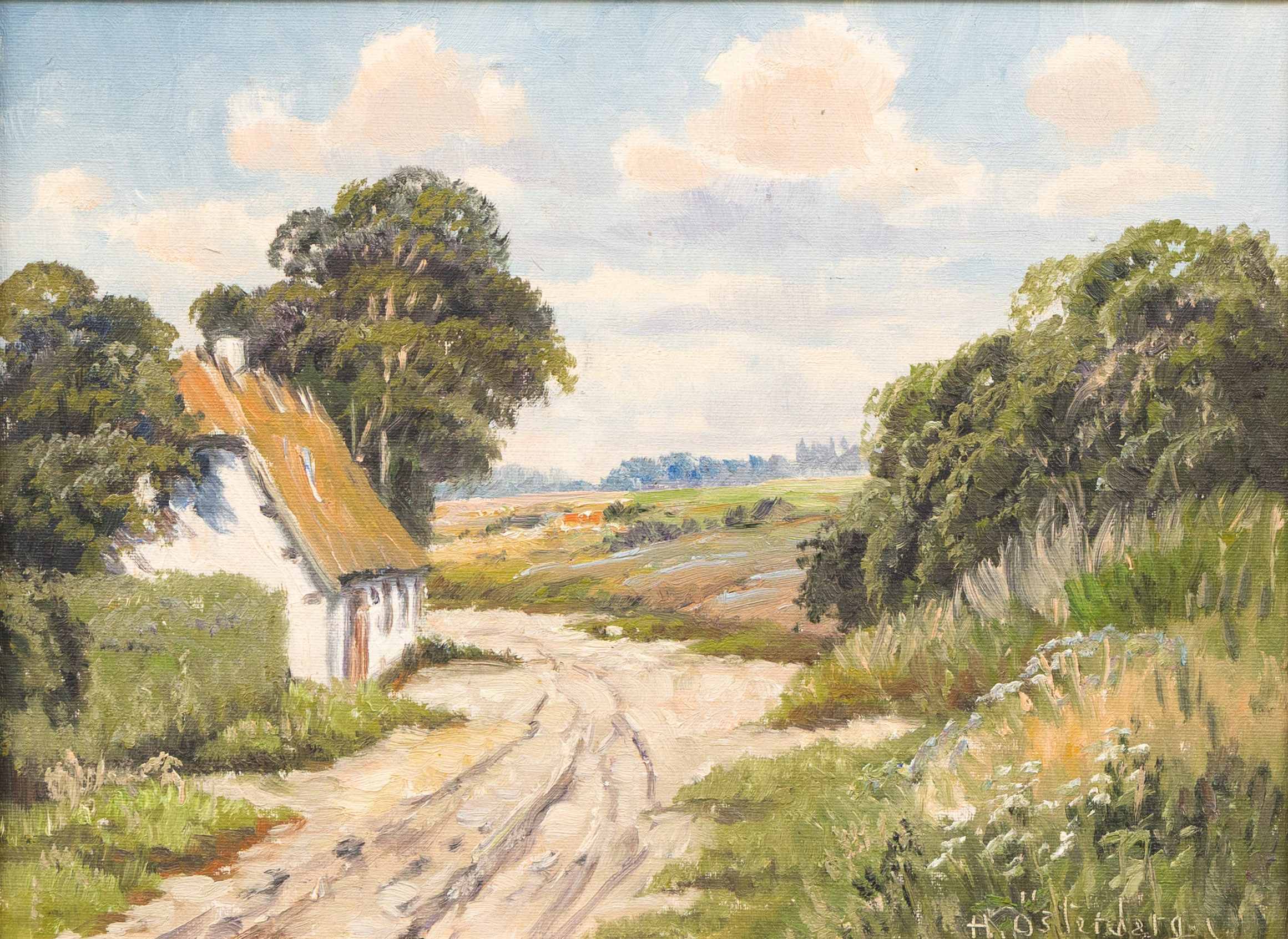 OIDENTIFIERAD KONSTNÄR. Sommarlandskap, olja på duk, signerad H Österberg.