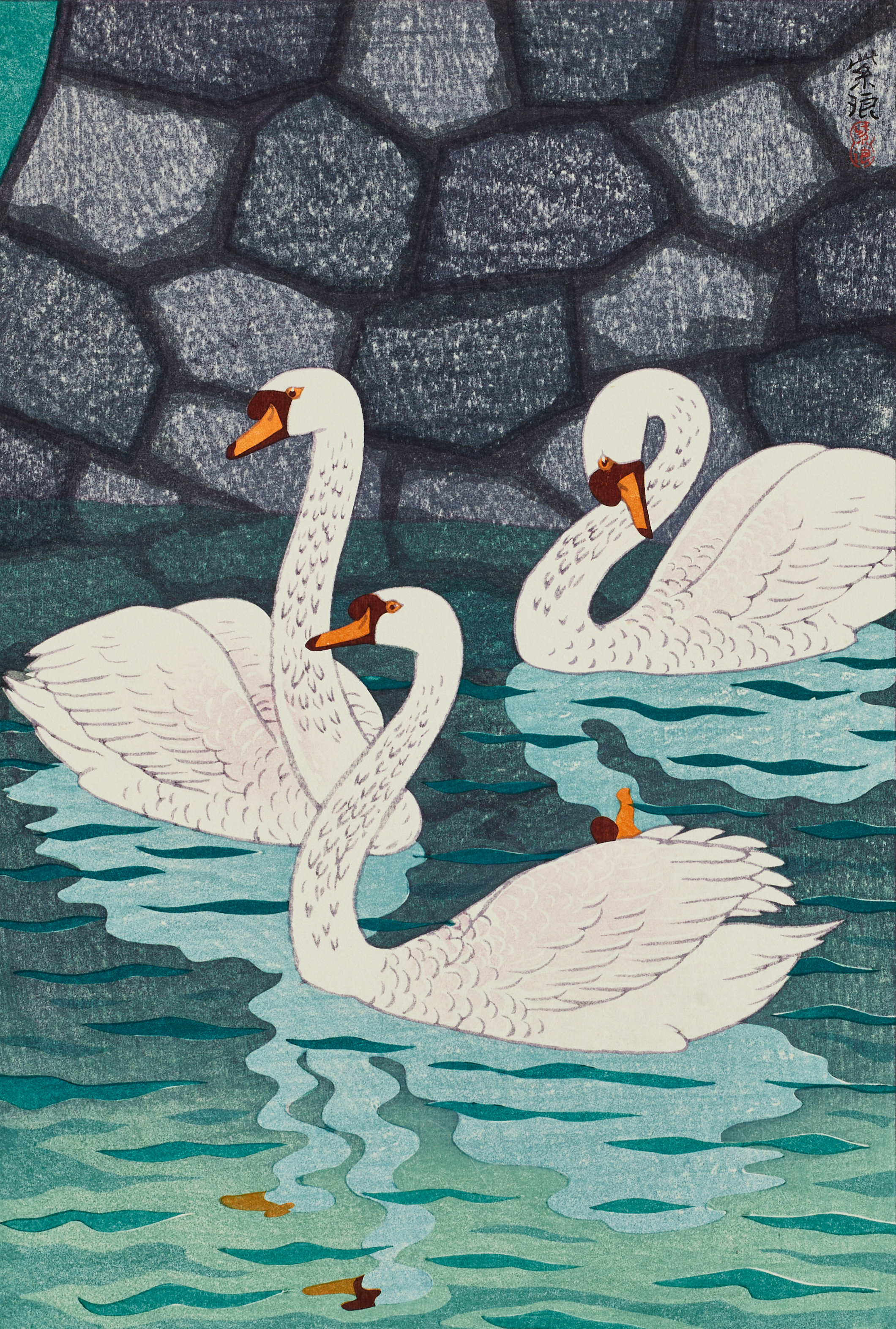 SHIRO KASAMATSU (Japan 1898-1991), "Ohori no Haru" / Vår vid vallgraven. Träsnitt.